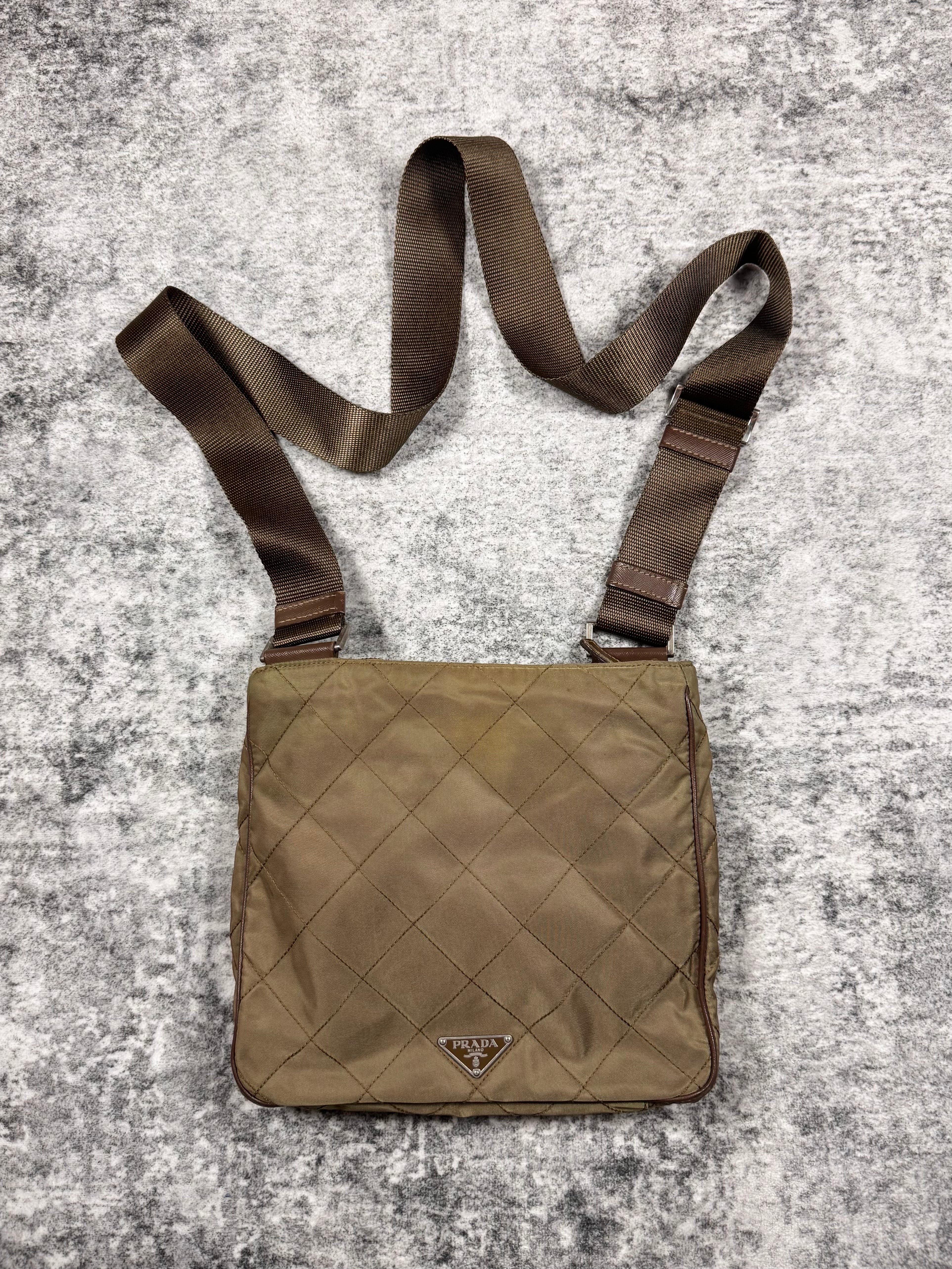 2000s Prada Milano ‘Olive Brown’ Quilted Nylon Crossbody Bag