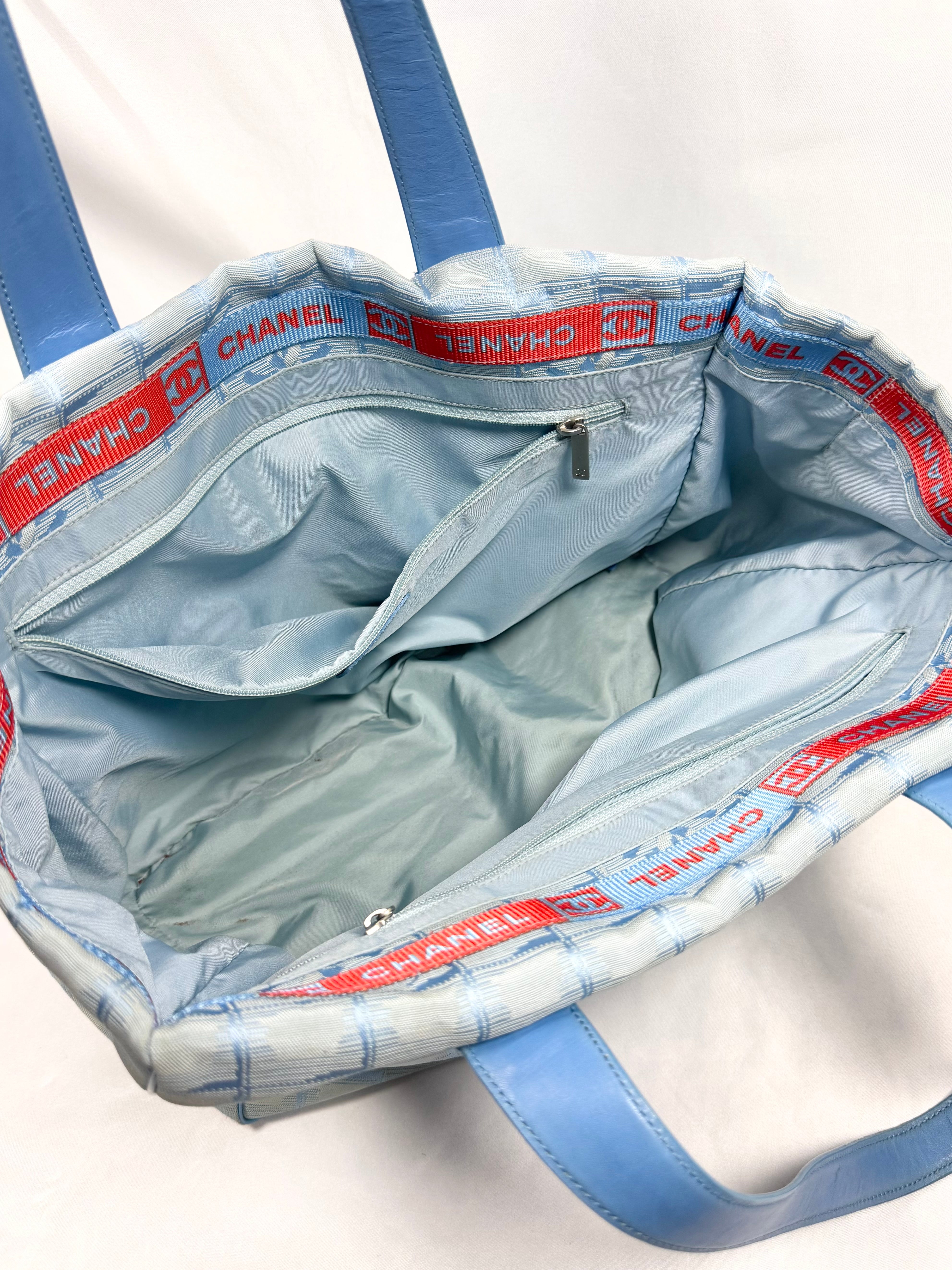 2000s Chanel Travel Line ‘CC’ Blue Jacquard Tote Bag