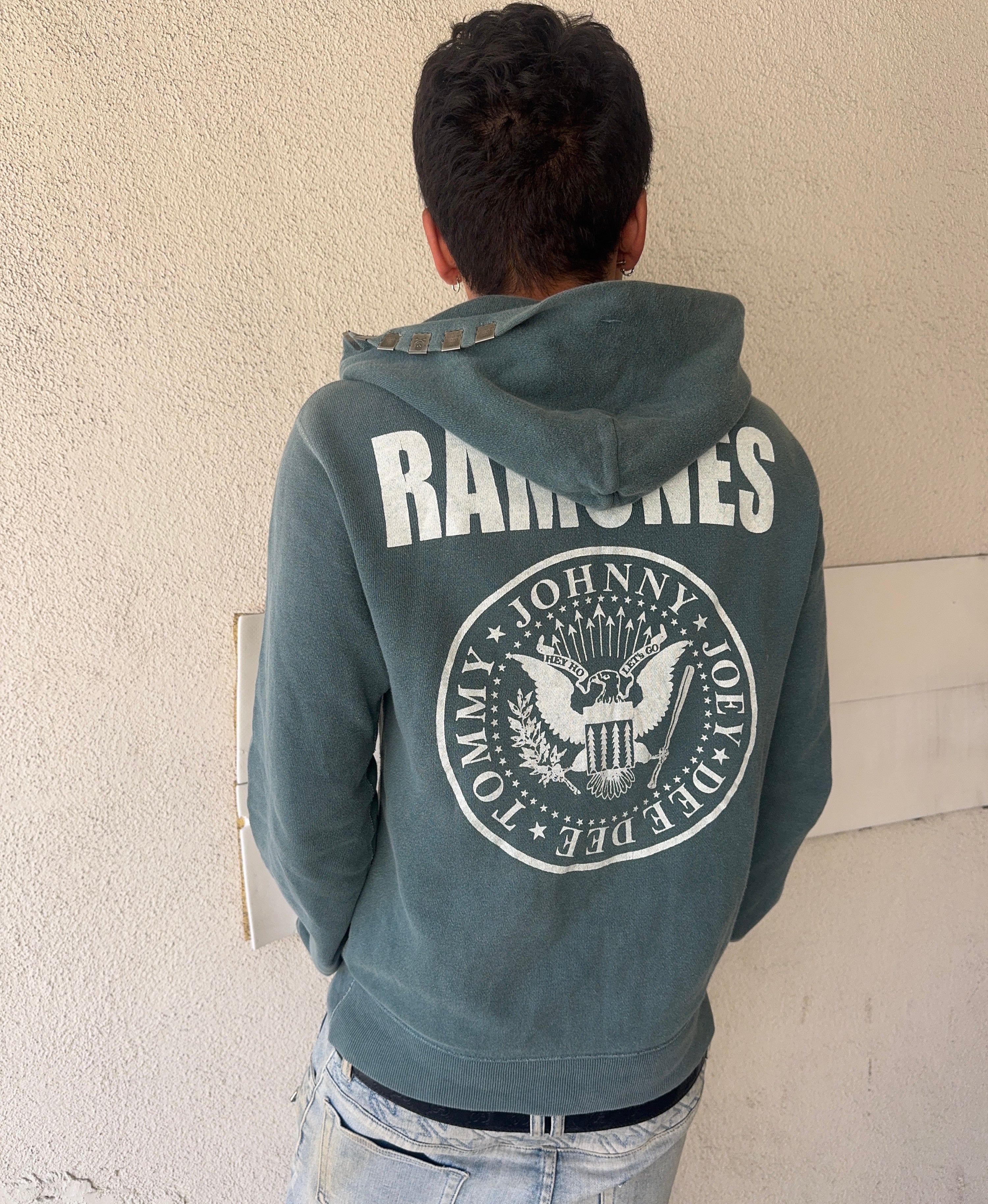 2000s Hysteric Glamour ‘Ramones’ Skull Pierced Hood Zip-Up