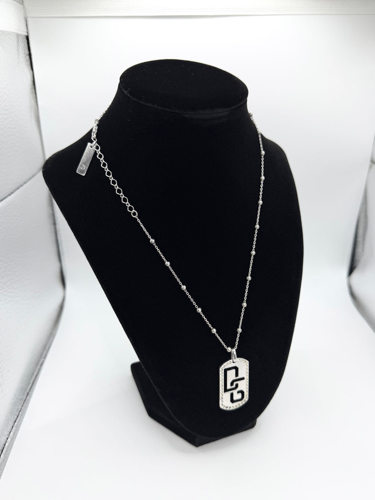 2000s Dolce & Gabbana .925 Silver Crystal ‘DG’ Cutout Pendant Necklace