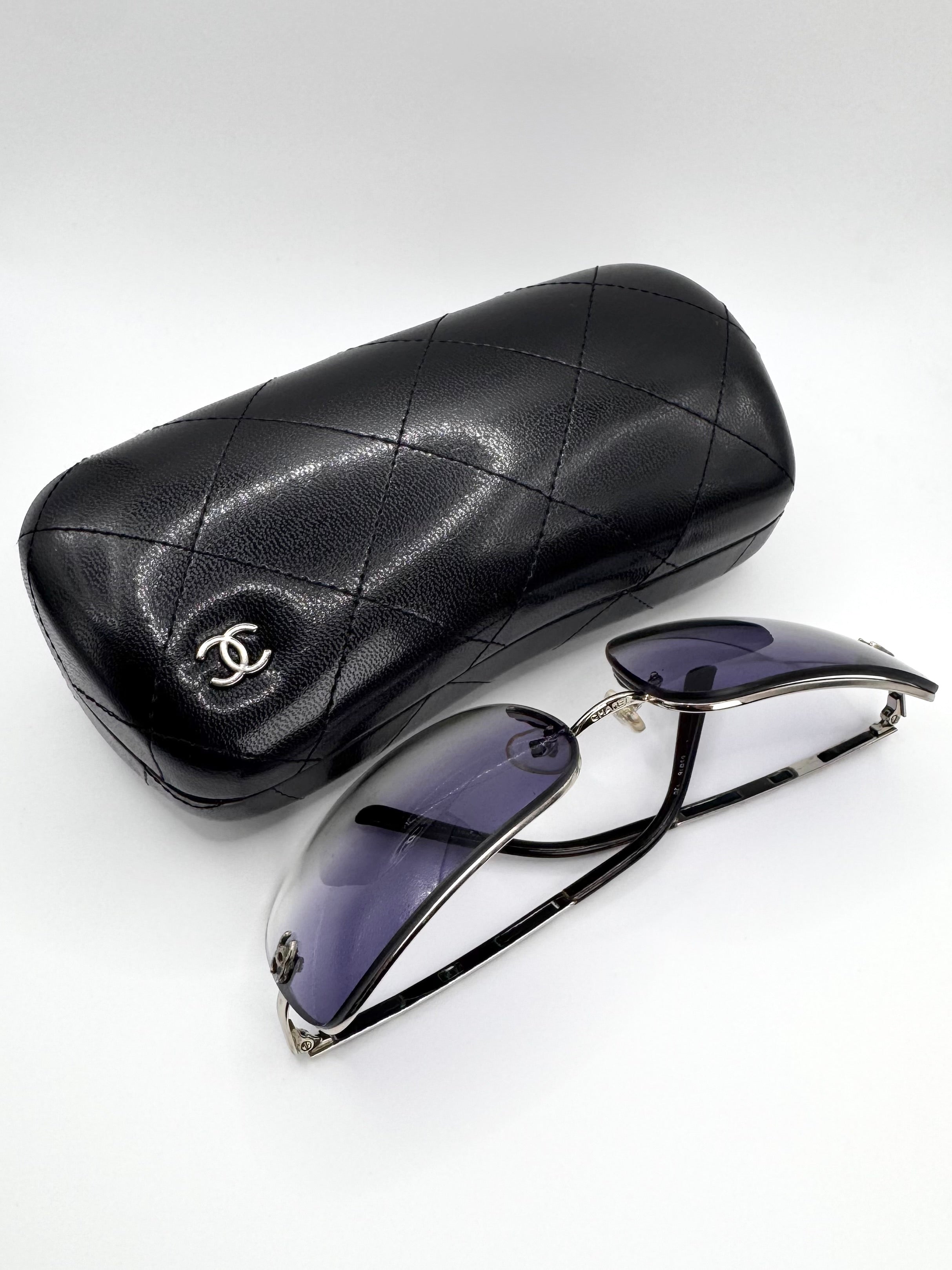 2000s Chanel ‘4112’ CC Leather-Cutout Sunglasses