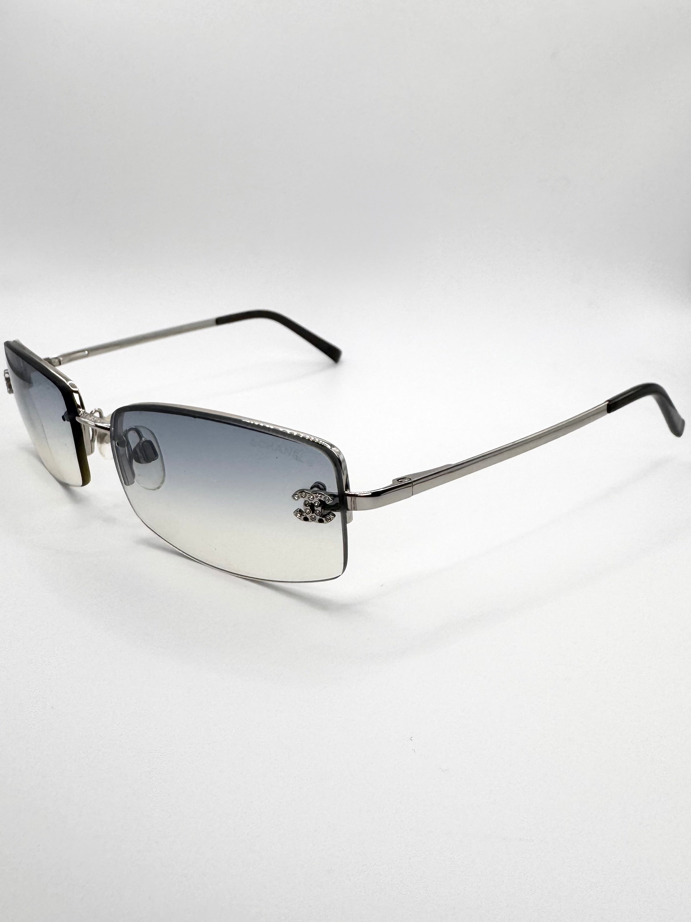 2000s Chanel ‘4093-B’ CC Blue Gradient Rhinestone Sunglasses