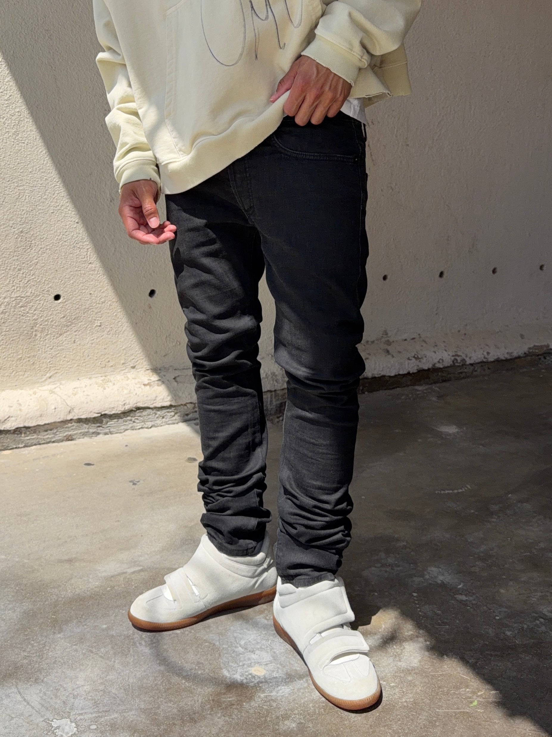 FW09 Dior Homme Kris Van Assche Black Oil Spill Unaltered Denim