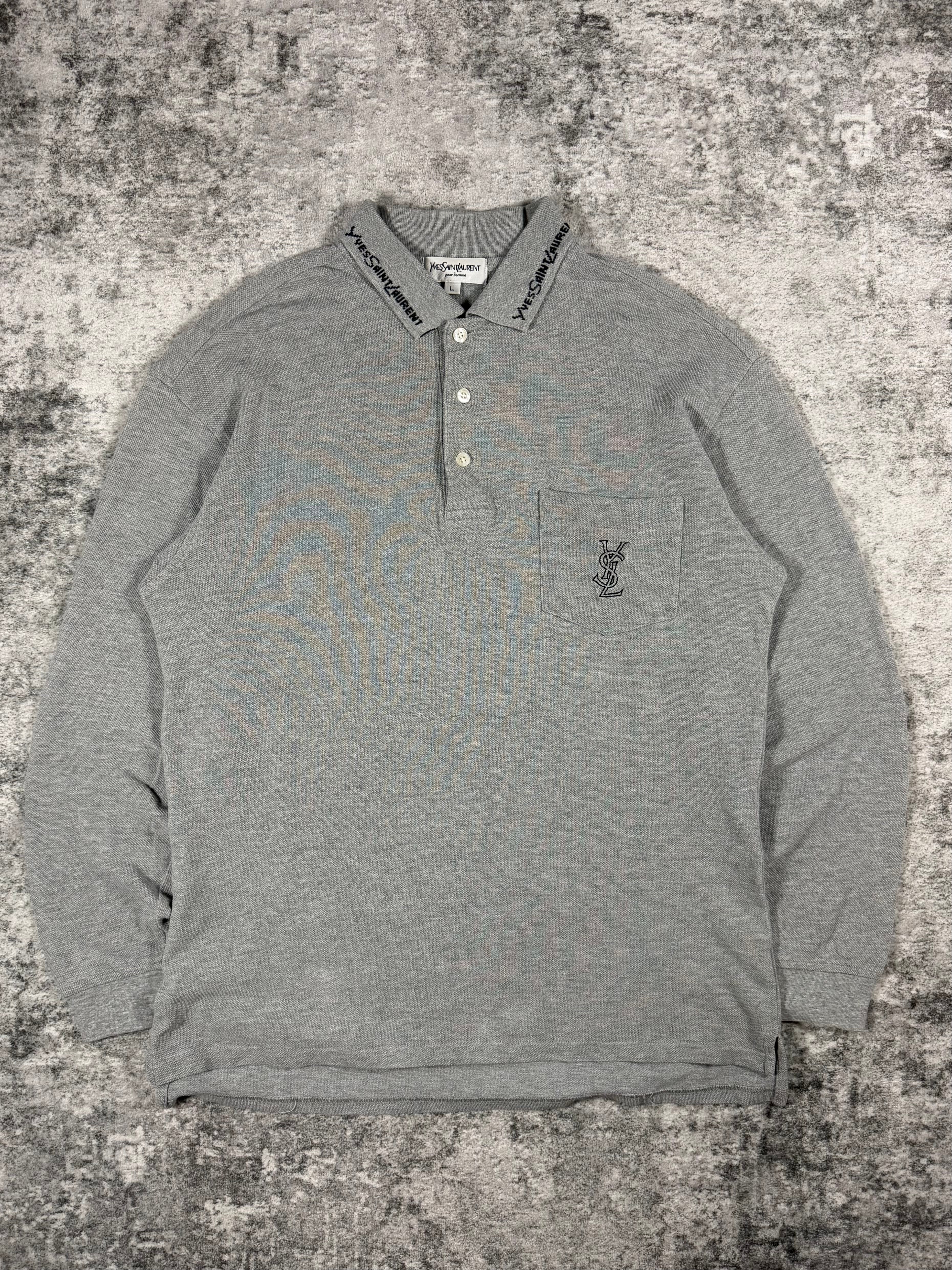 2000s Yves Saint Laurent Embroidered Collar Long Sleeve Polo