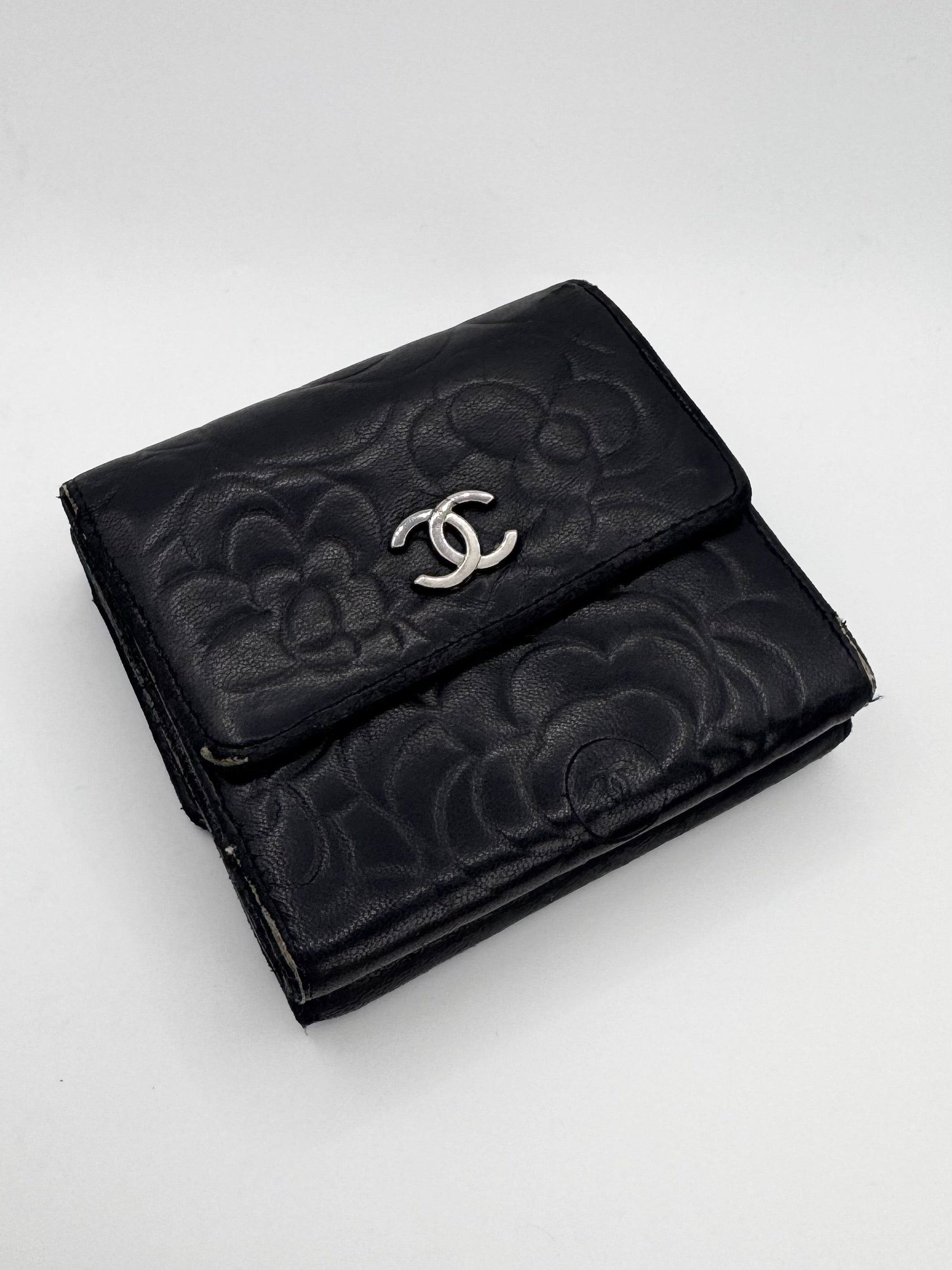 2000s Chanel ‘Floral’ CC Black Leather Wallet