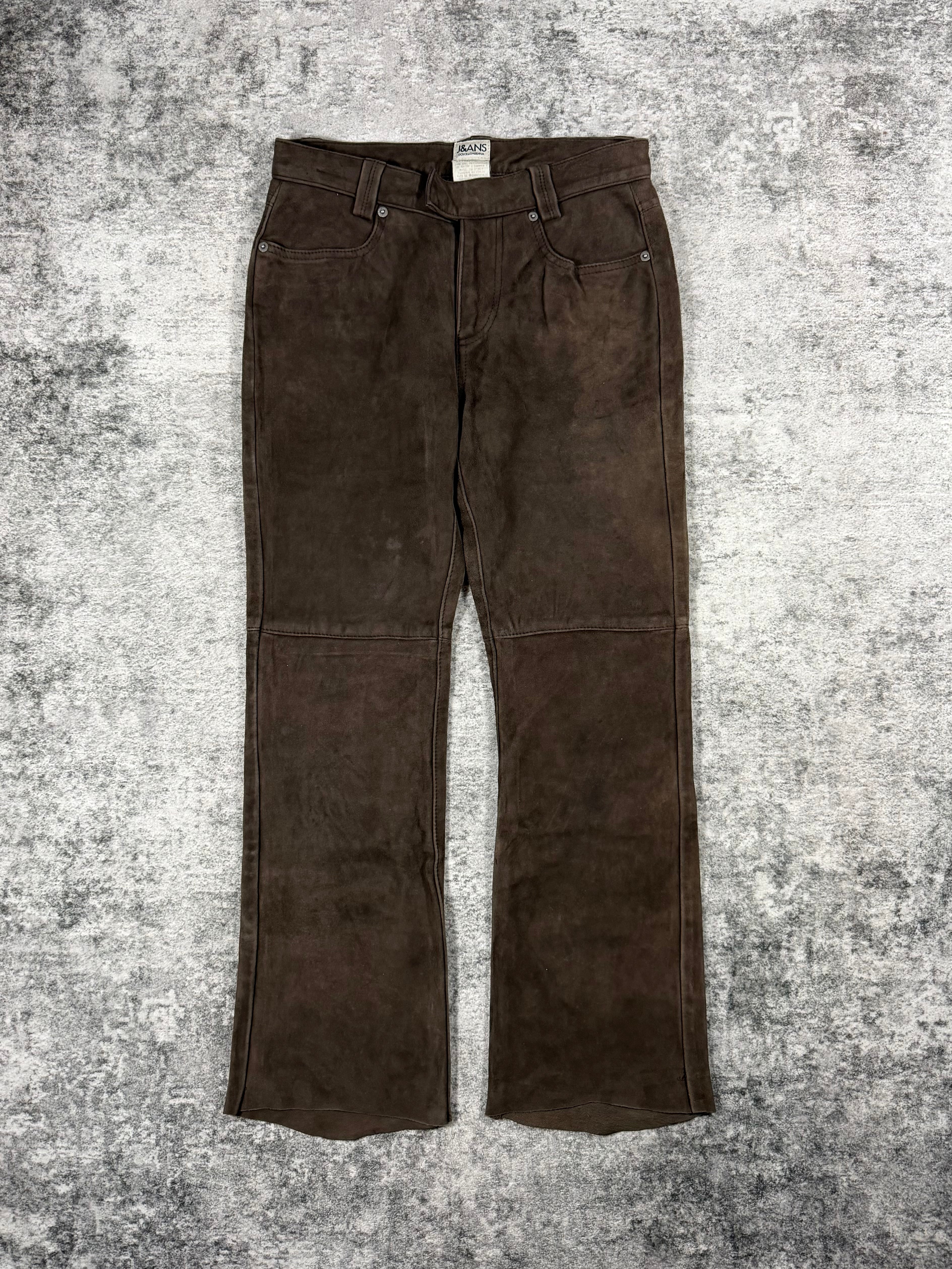 1990s Dolce & Gabbana J&ANS Suede Leather Flared Pants