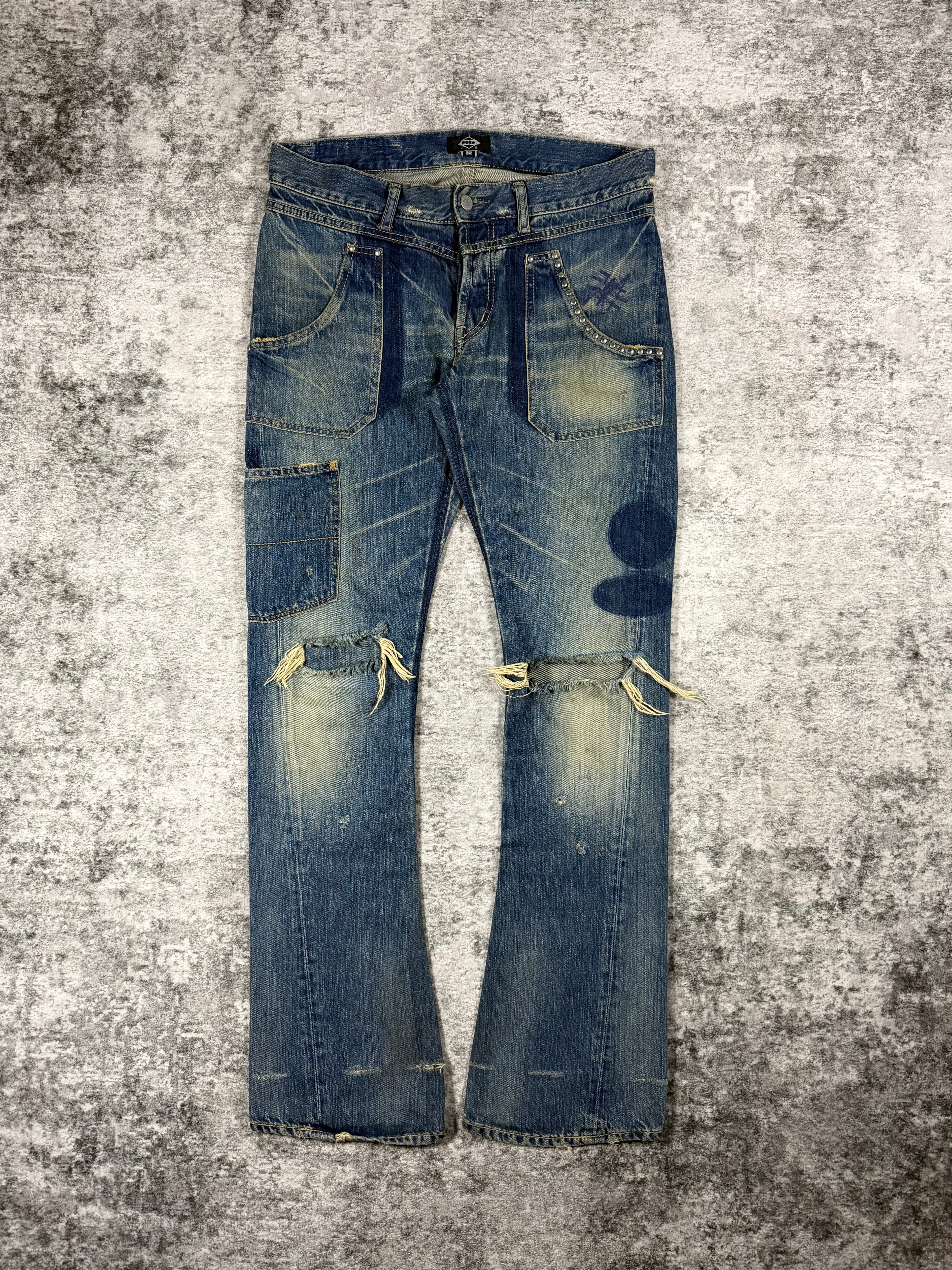 2000s Hysteric Glamour Reconstructed Faded Distress Flare Denim
