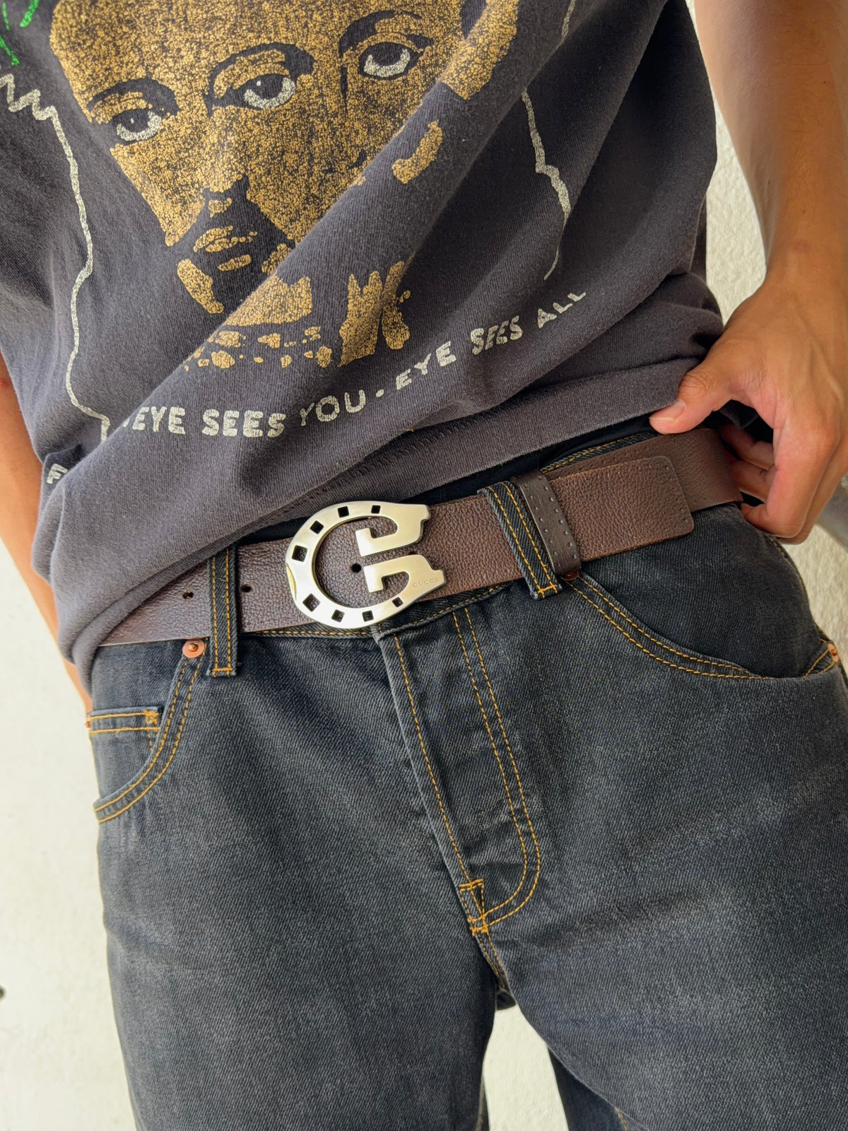 2000s Gucci Horseshoe G Buckle Brown Leather Belt
