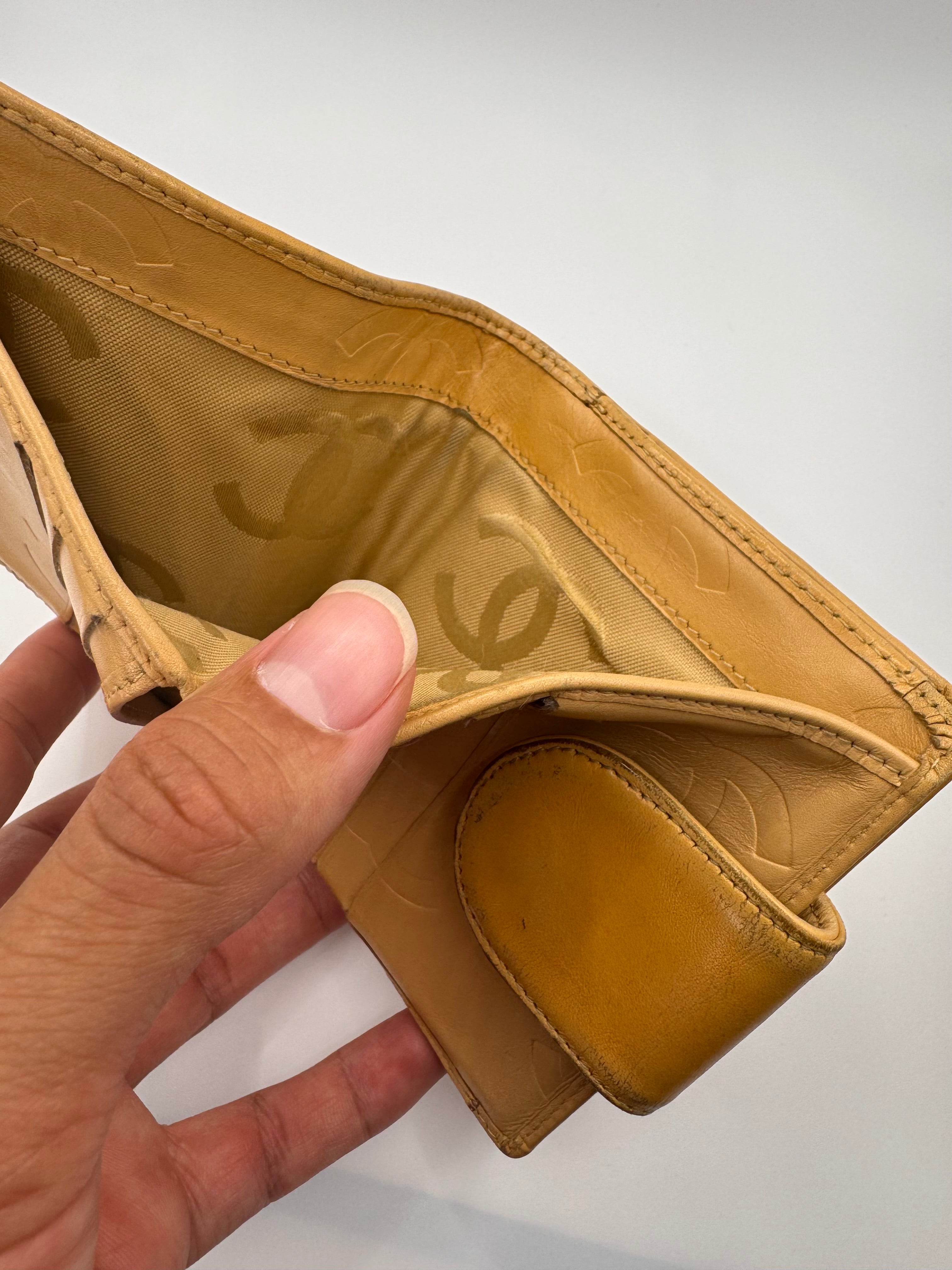 2000s Chanel 'Cambon Ligne' Beige Leather Wallet