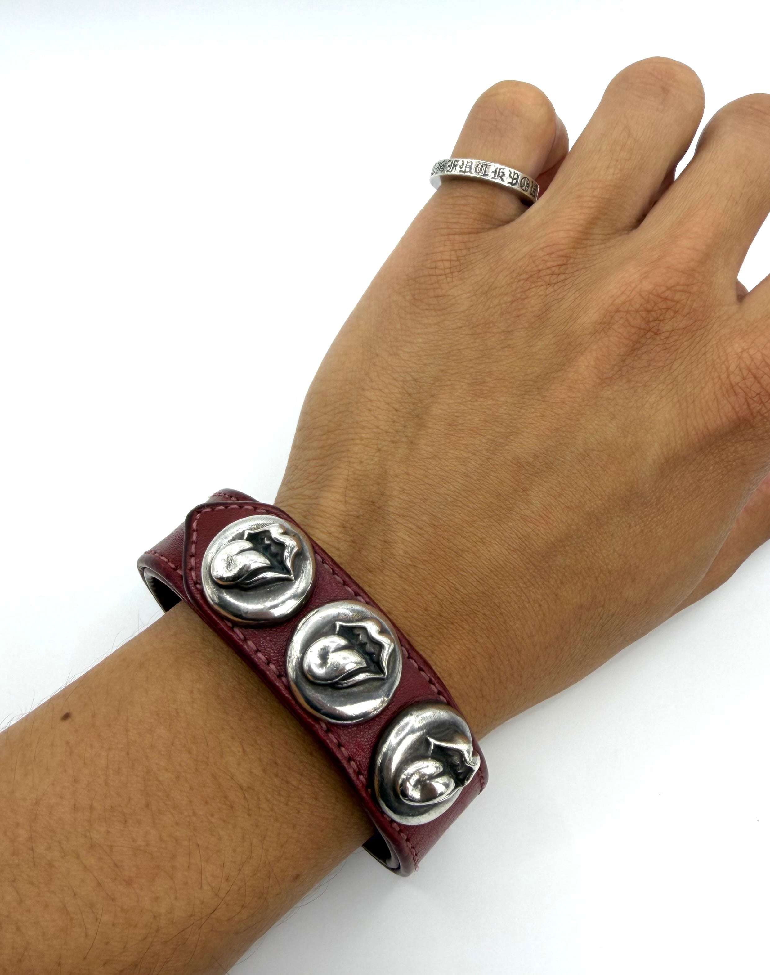 Chrome Hearts Rolling Stones ‘Lip & Tongue’ Burgundy Leather Bracelet