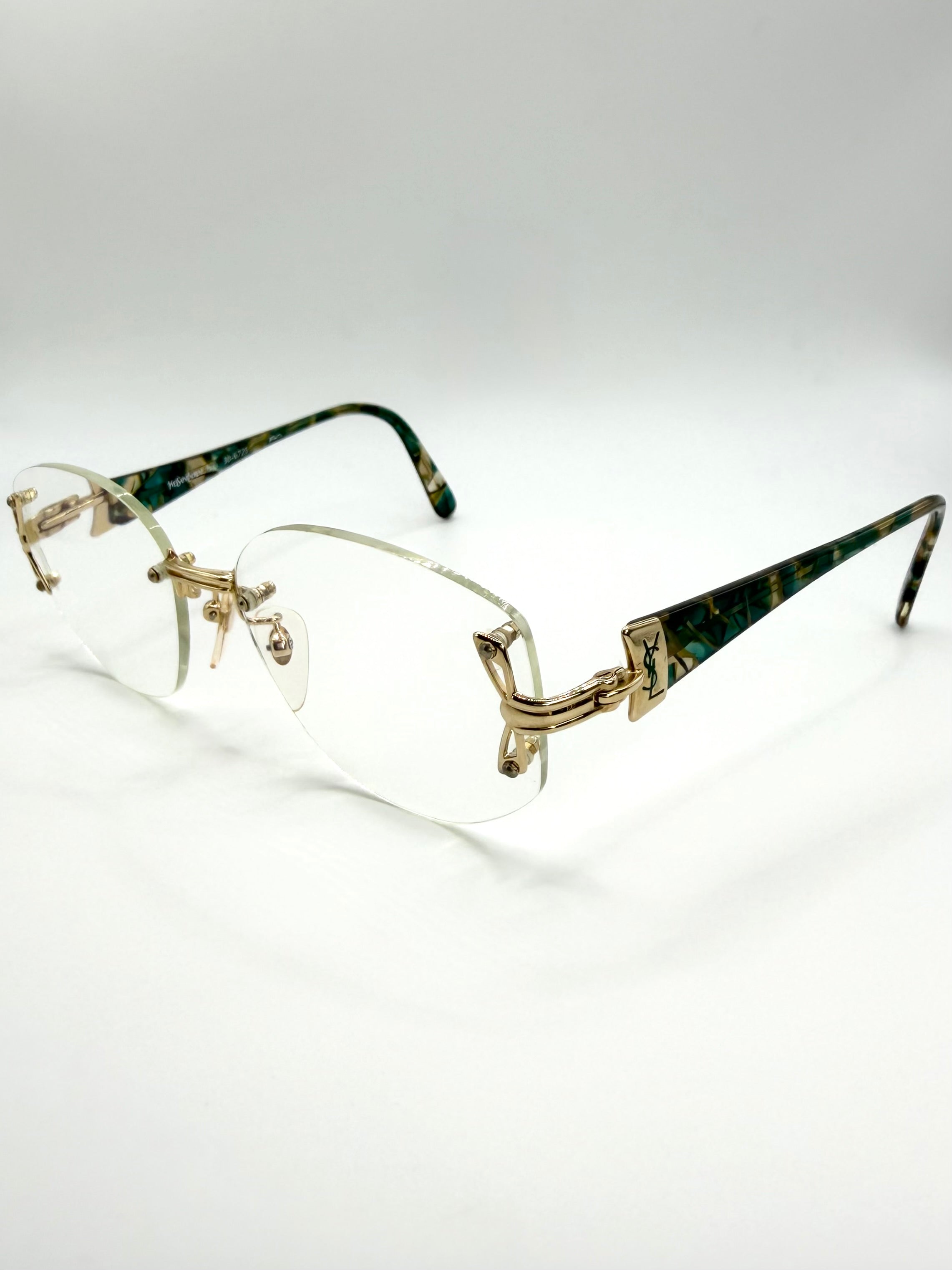 2000s Yves Saint Laurent ‘30-6725’ Rimless Green Marble Frames