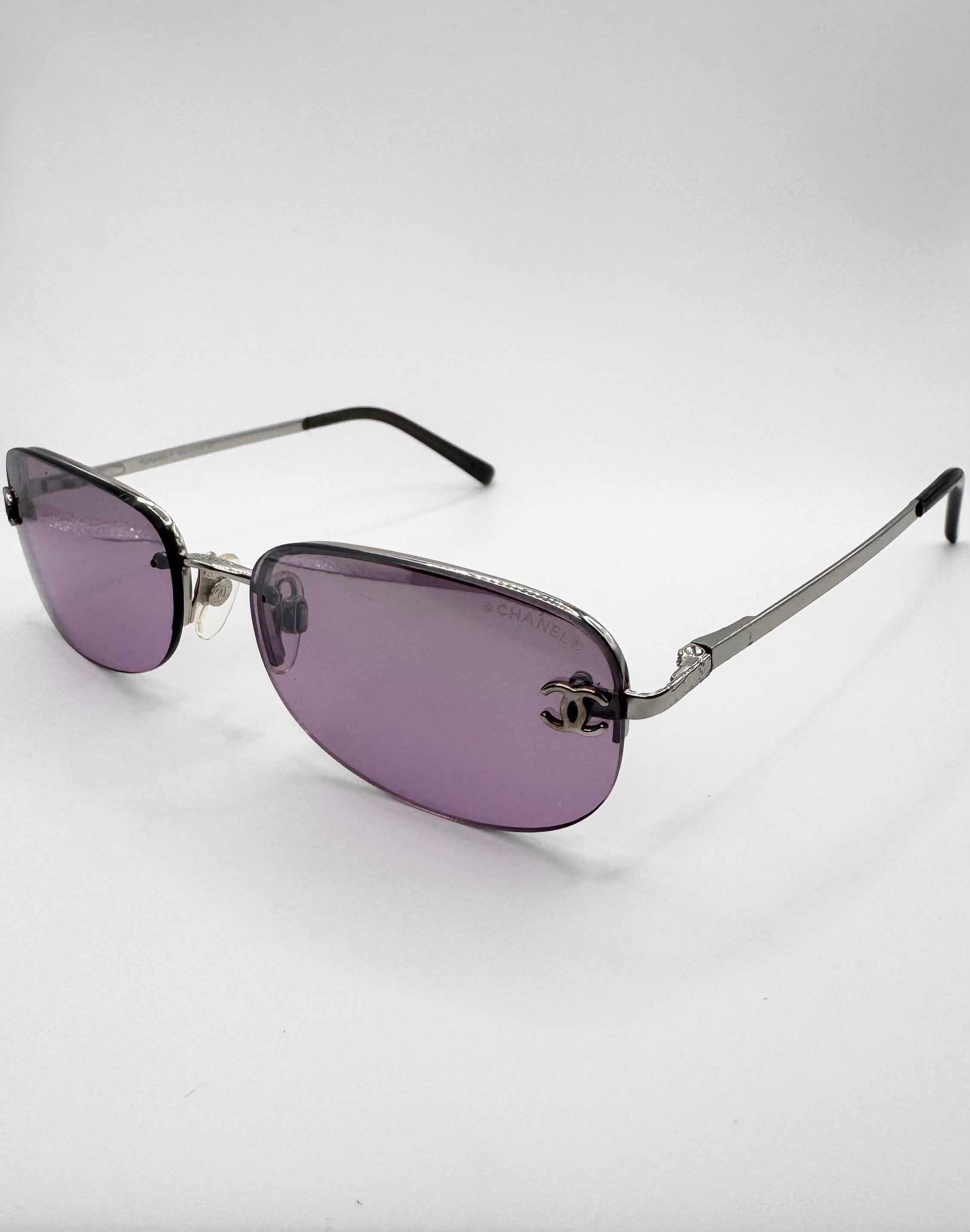 Chanel ‘4099’ CC Logo Rimless Purple Sunglasses