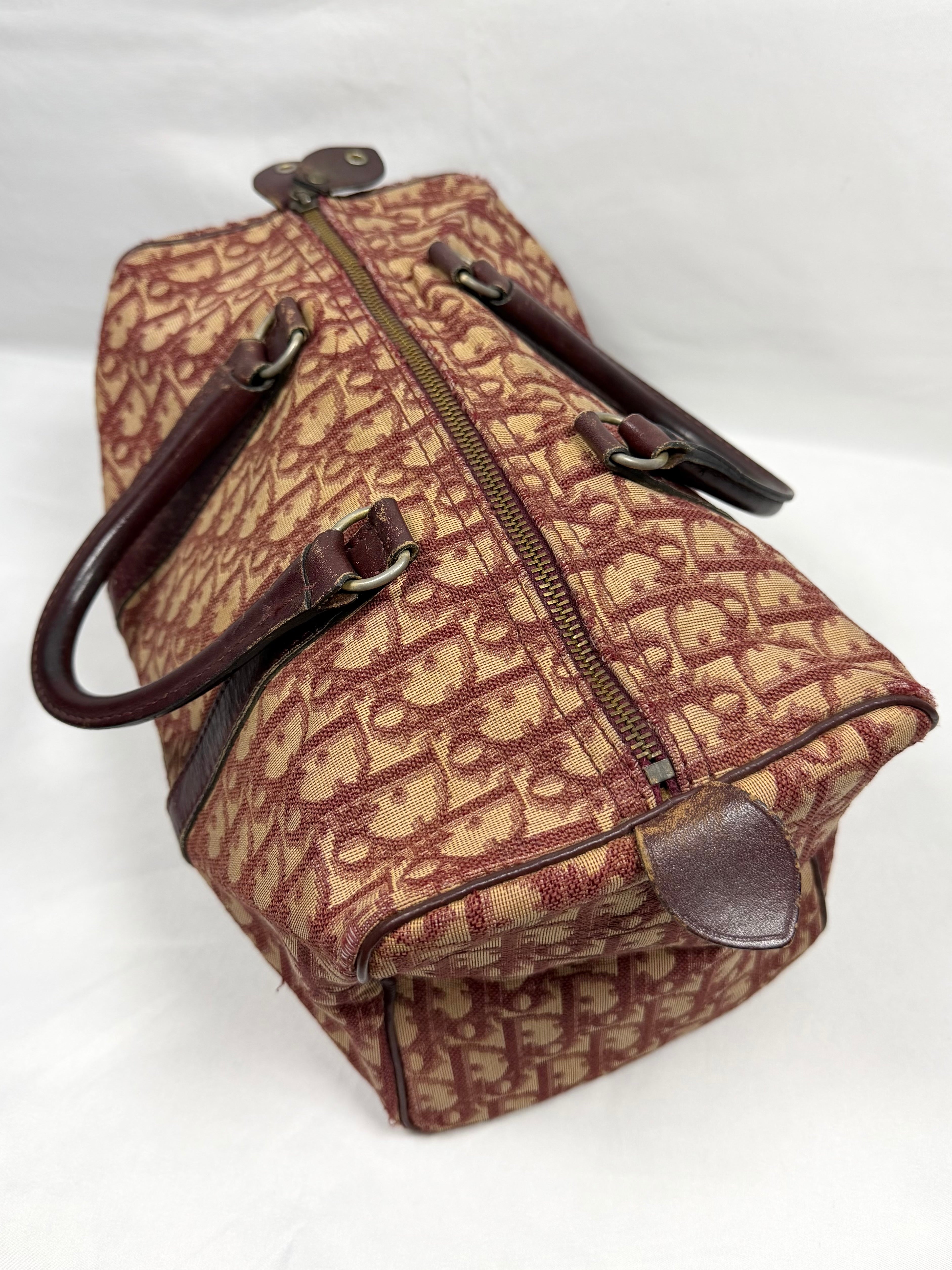 2000s Christian Dior ‘Trotter’ Burgundy Oblique Mini Canvas Boston Bag