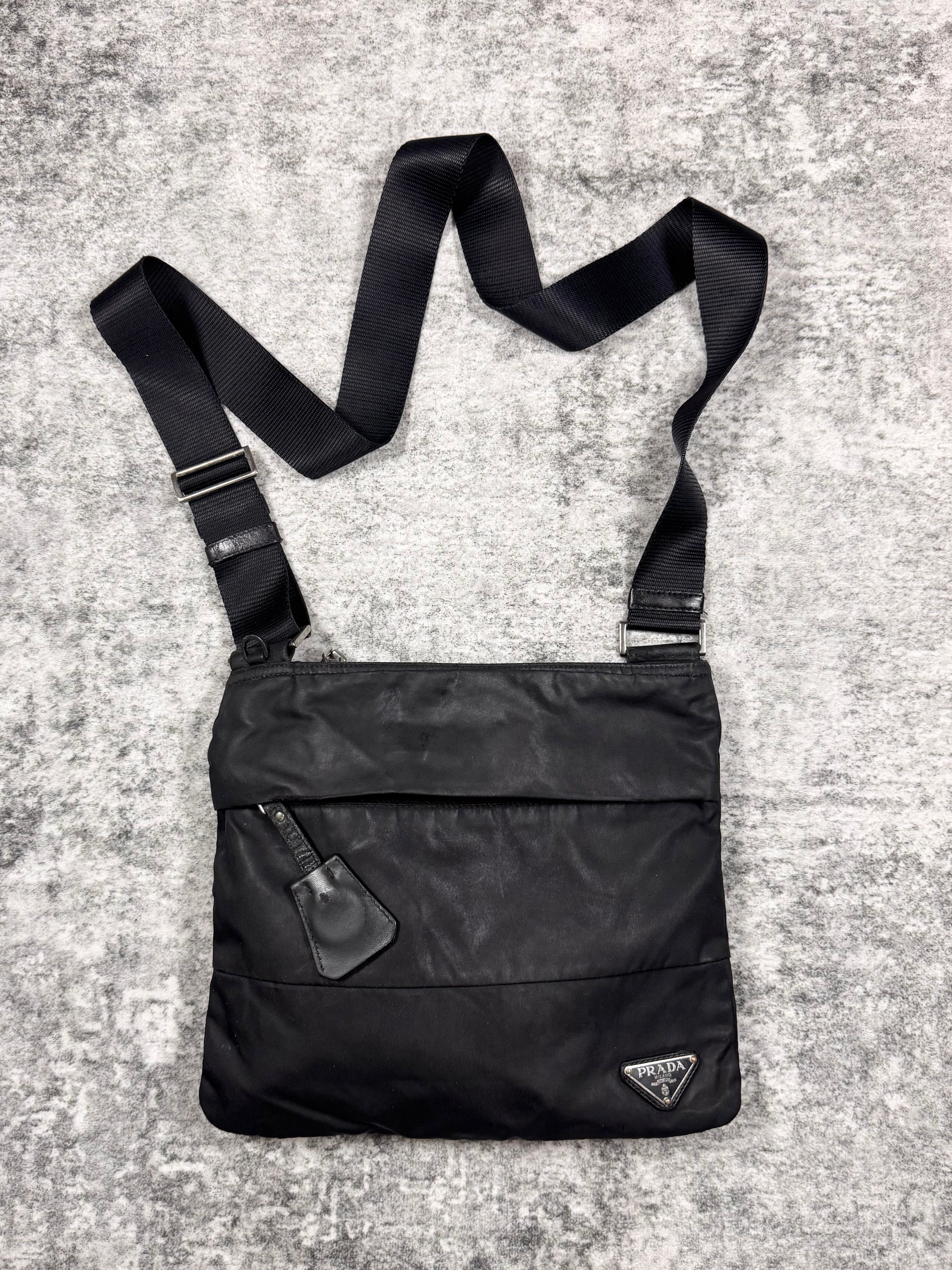 2000s Prada Milano ‘Nero’ Paneled Nylon Wax Crossbody Bag