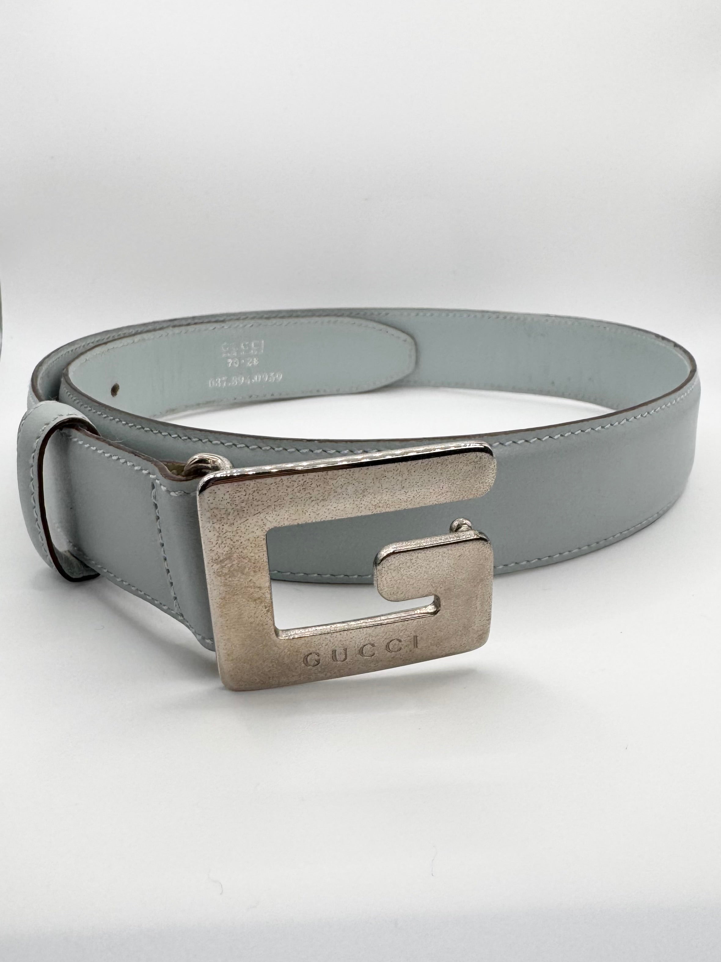 2000s Gucci ‘G’ Buckle Baby Blue Leather Belt