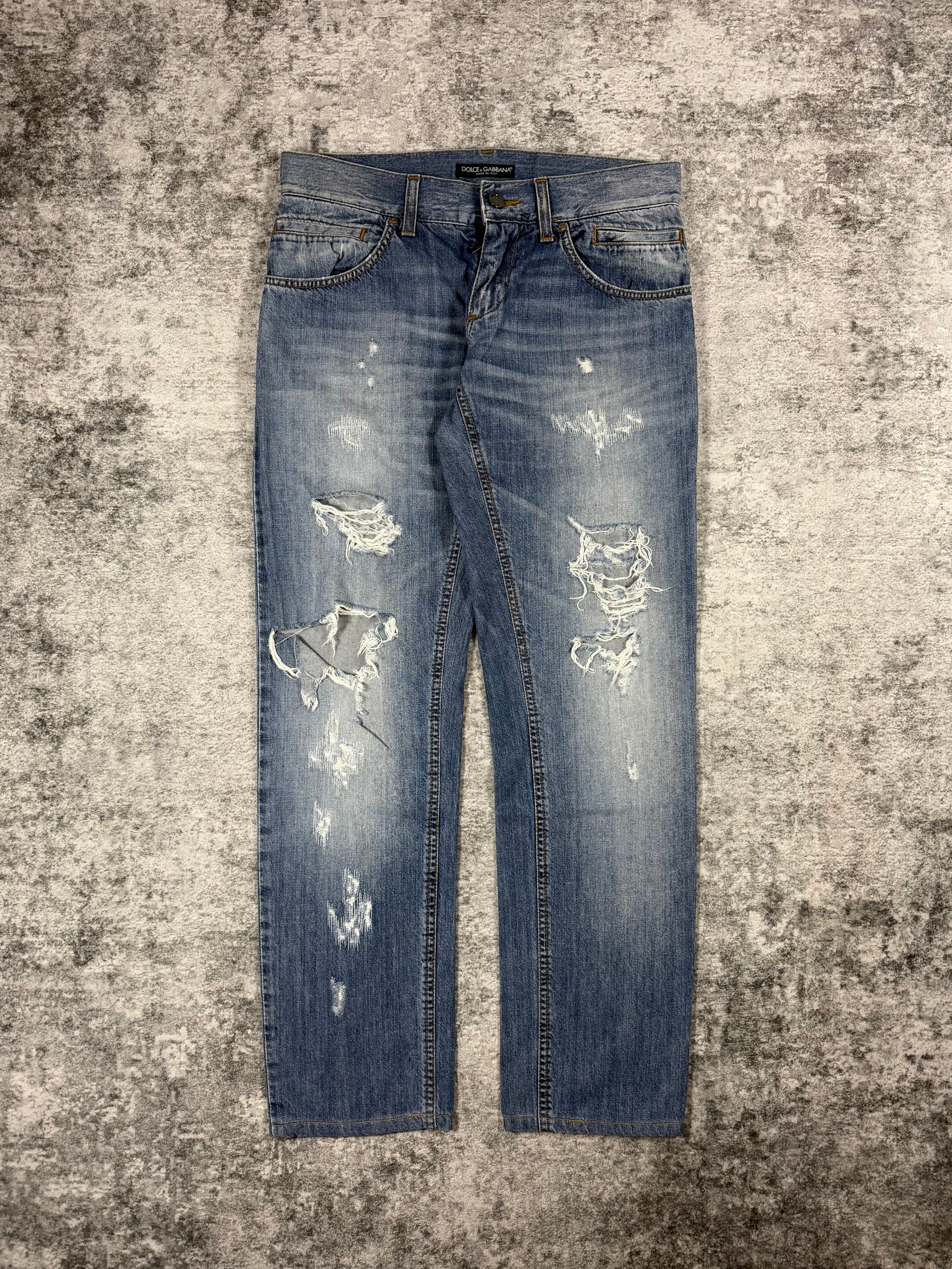 2000s Dolce & Gabbana Crash Distressed Faded Wash Denim