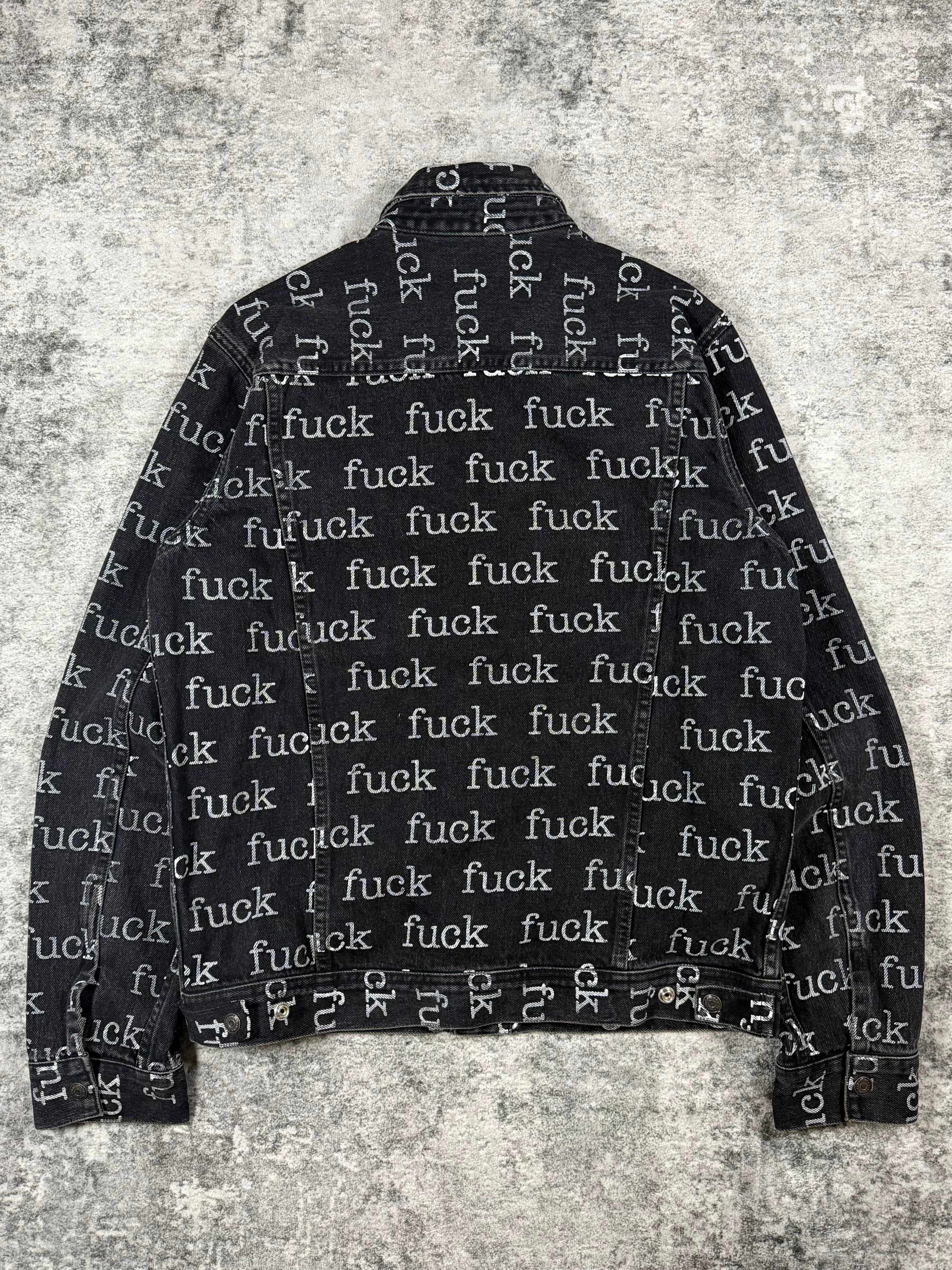 FW13 Supreme ‘Fuck’ Monogram Black Denim Trucker Jacket