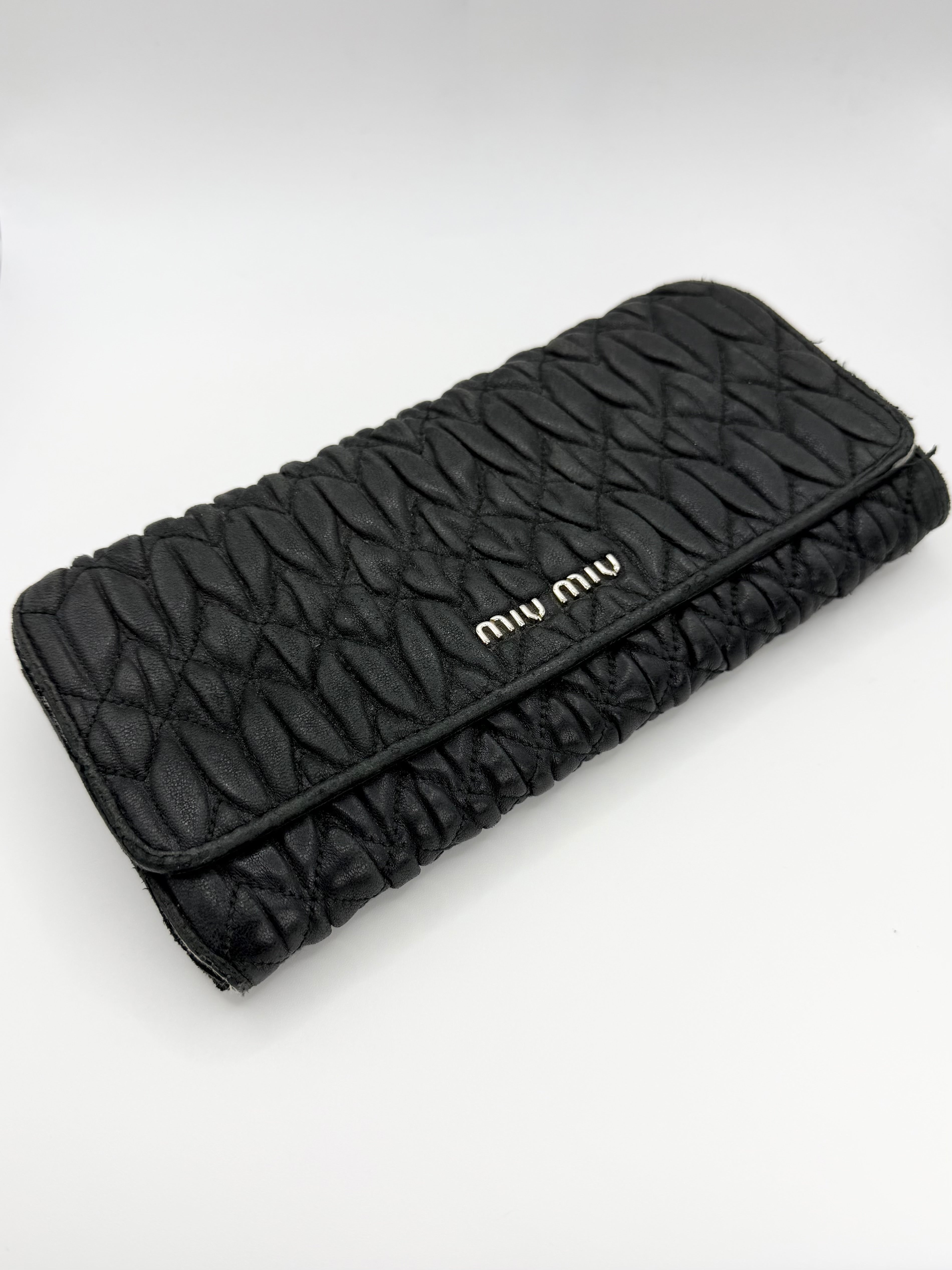 2000s Miu Miu Black Matelassé Leather Wallet