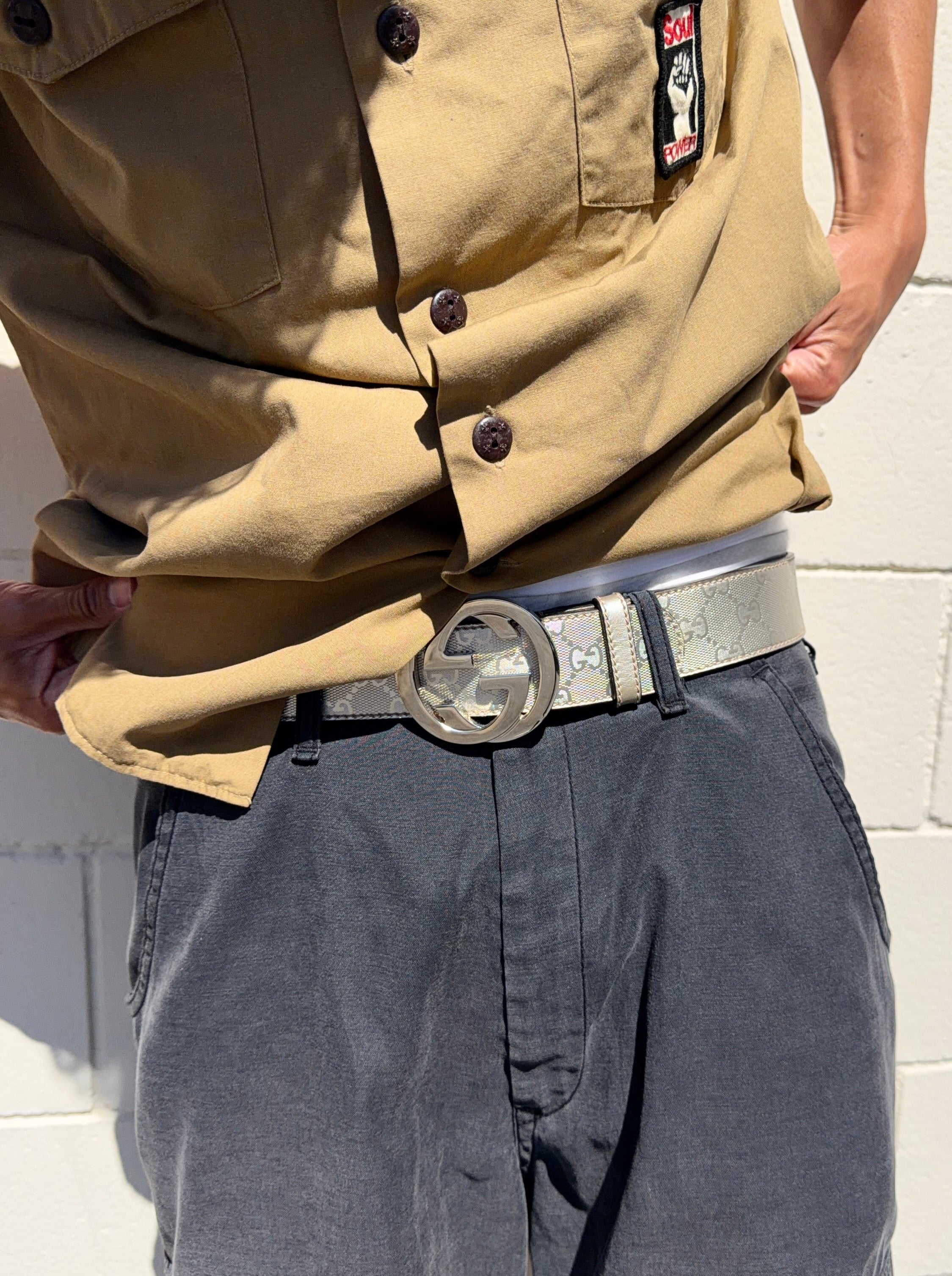 2000s Gucci Frida Giannini ‘Guccissima’ GG Metallic Silver Belt