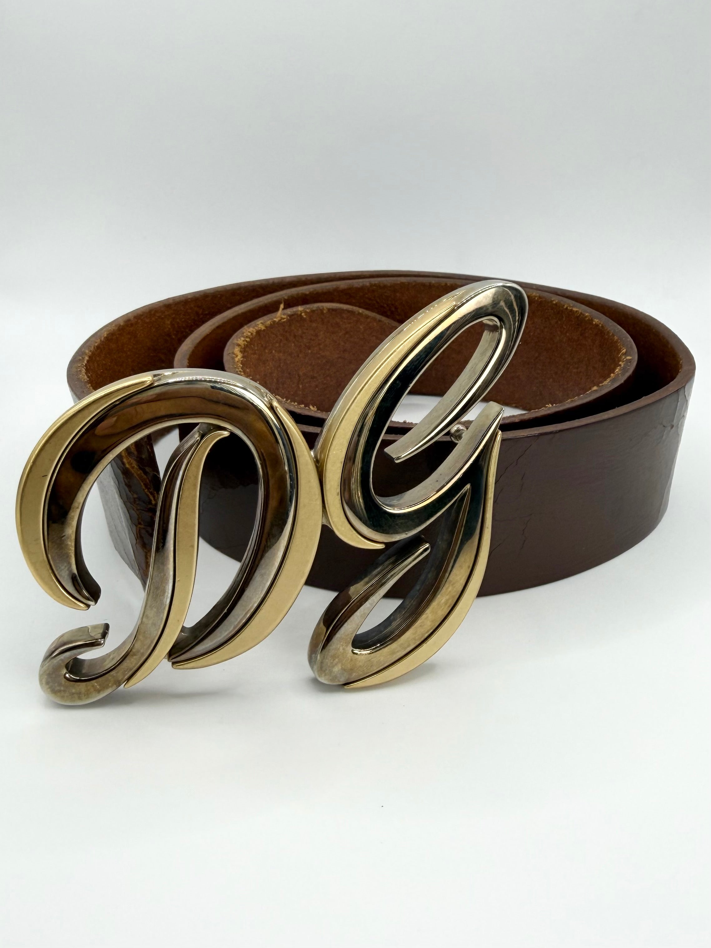 2000s Dolce & Gabbana Oversized ‘DG’ Dual-Tone Logo Leather Belt