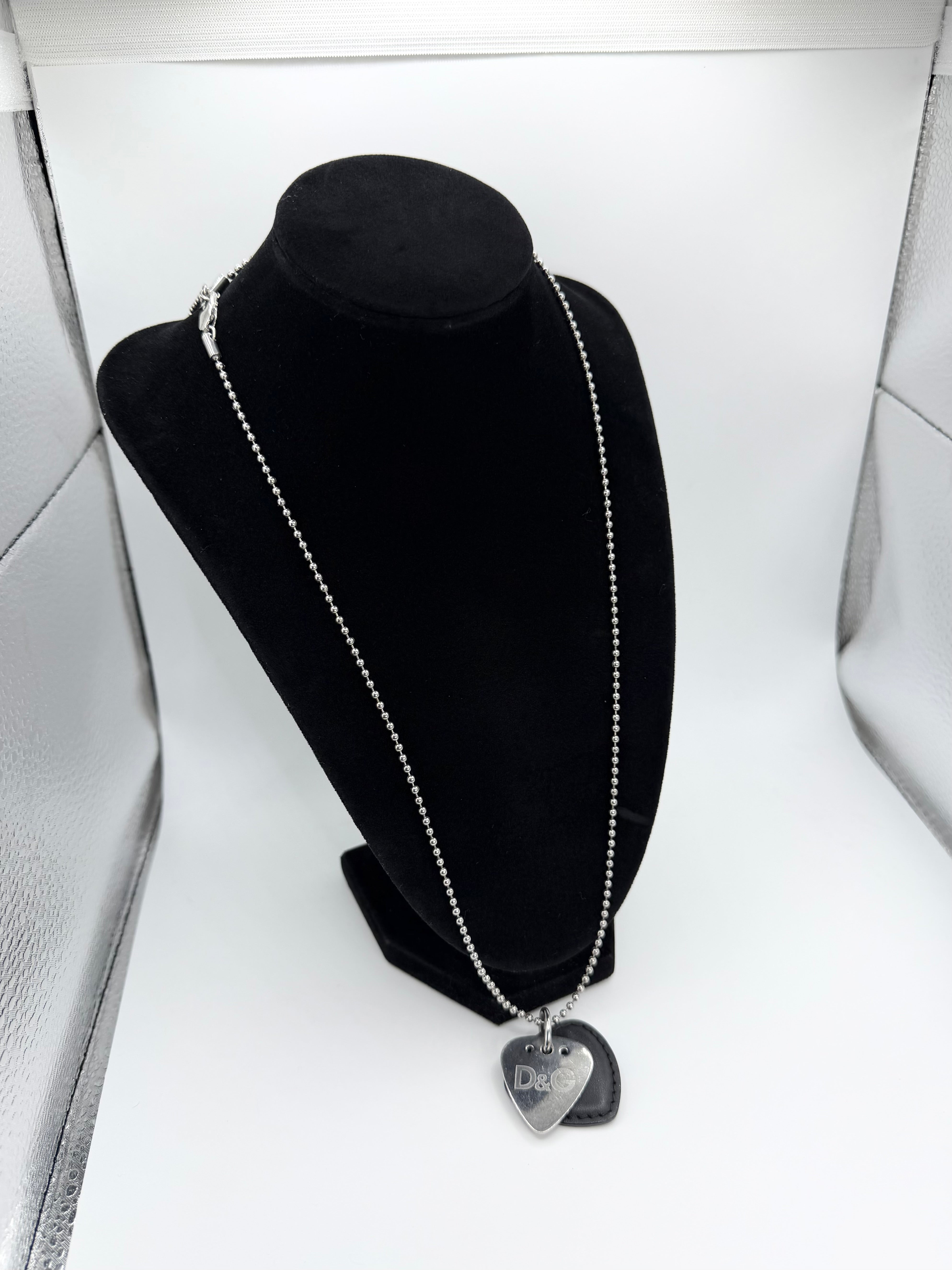 2000s Dolce & Gabbana Vintage Leather Guitar Pick Necklace