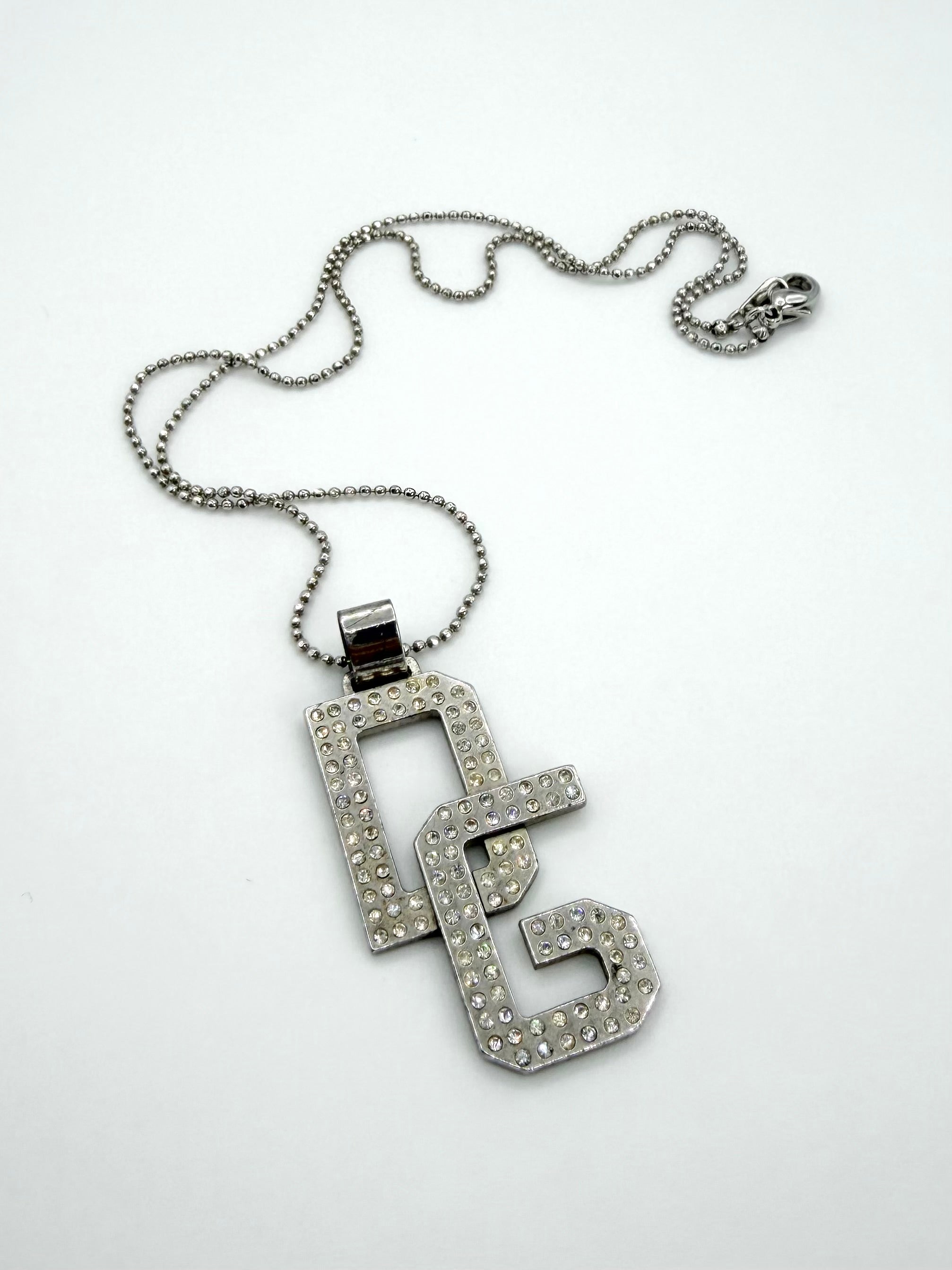 2000s Dolce & Gabbana Rhinestone ‘DG’ Logo Pendant Necklace