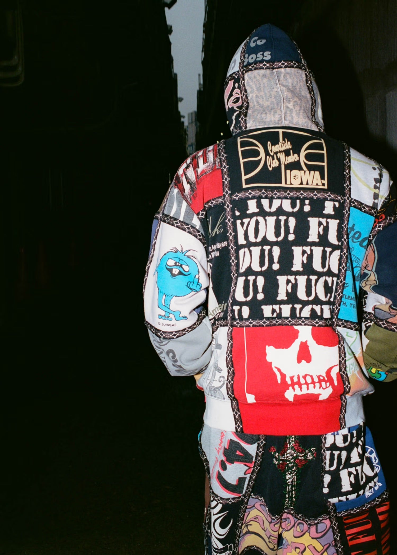 FW25 Number (N)ine x Supreme Collage Patchwork Zip-Up Hoodie