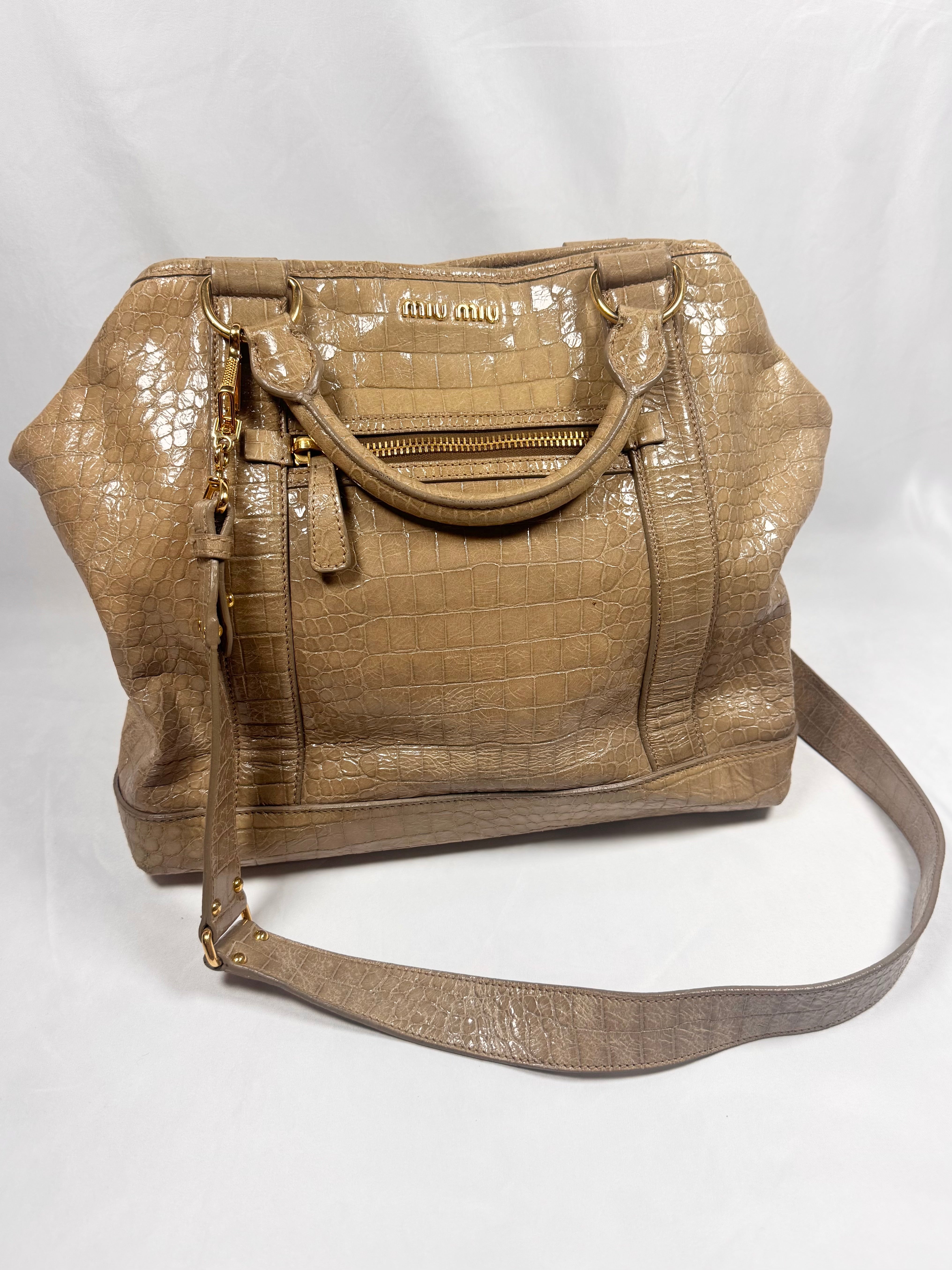 Miu Miu ‘Crocodile Embossed’ Leather Two-Way Crossbody Bag