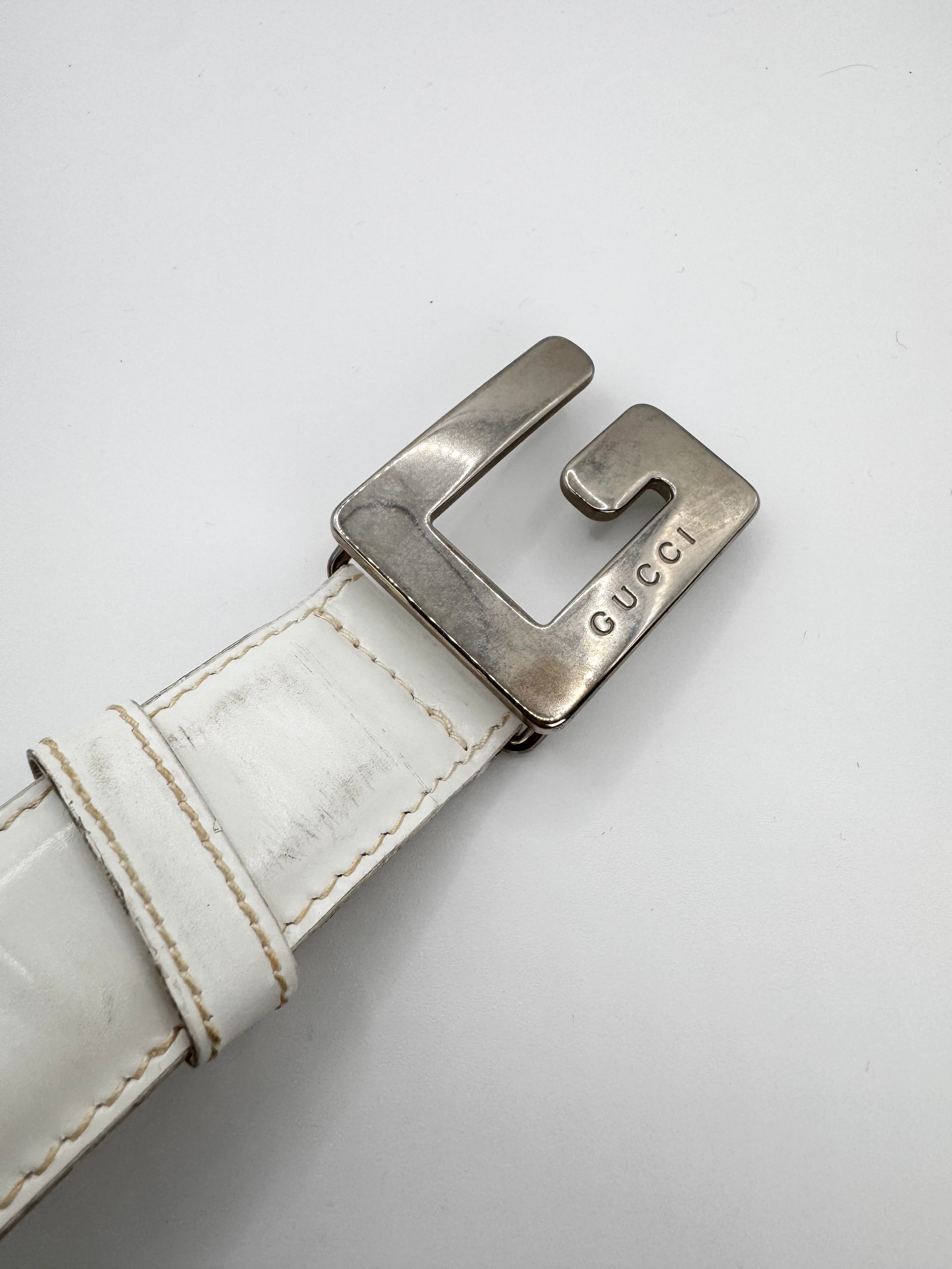 2000s Gucci ‘G’ Buckle White Leather Belt