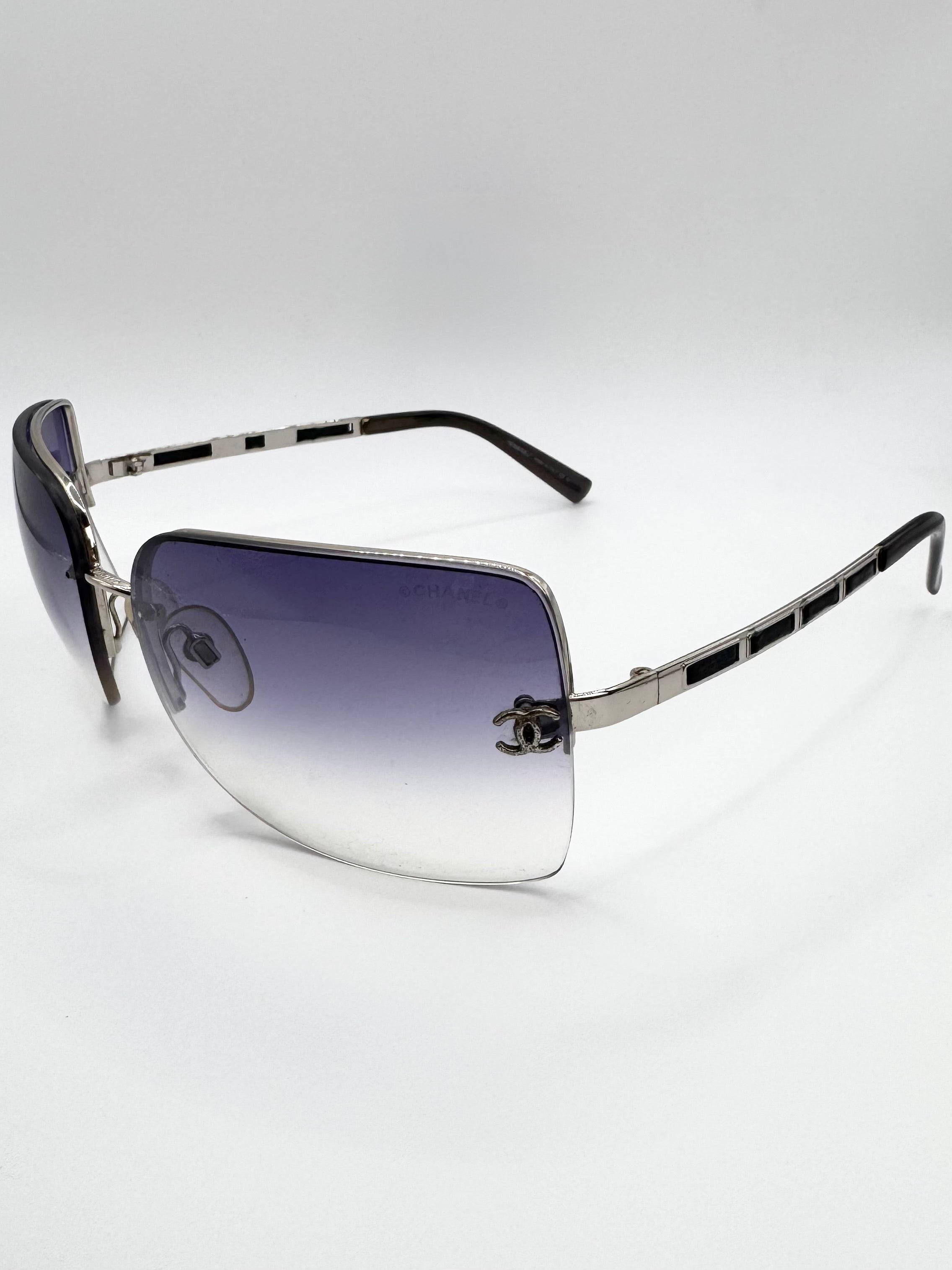 2000s Chanel ‘4112’ CC Leather-Cutout Sunglasses