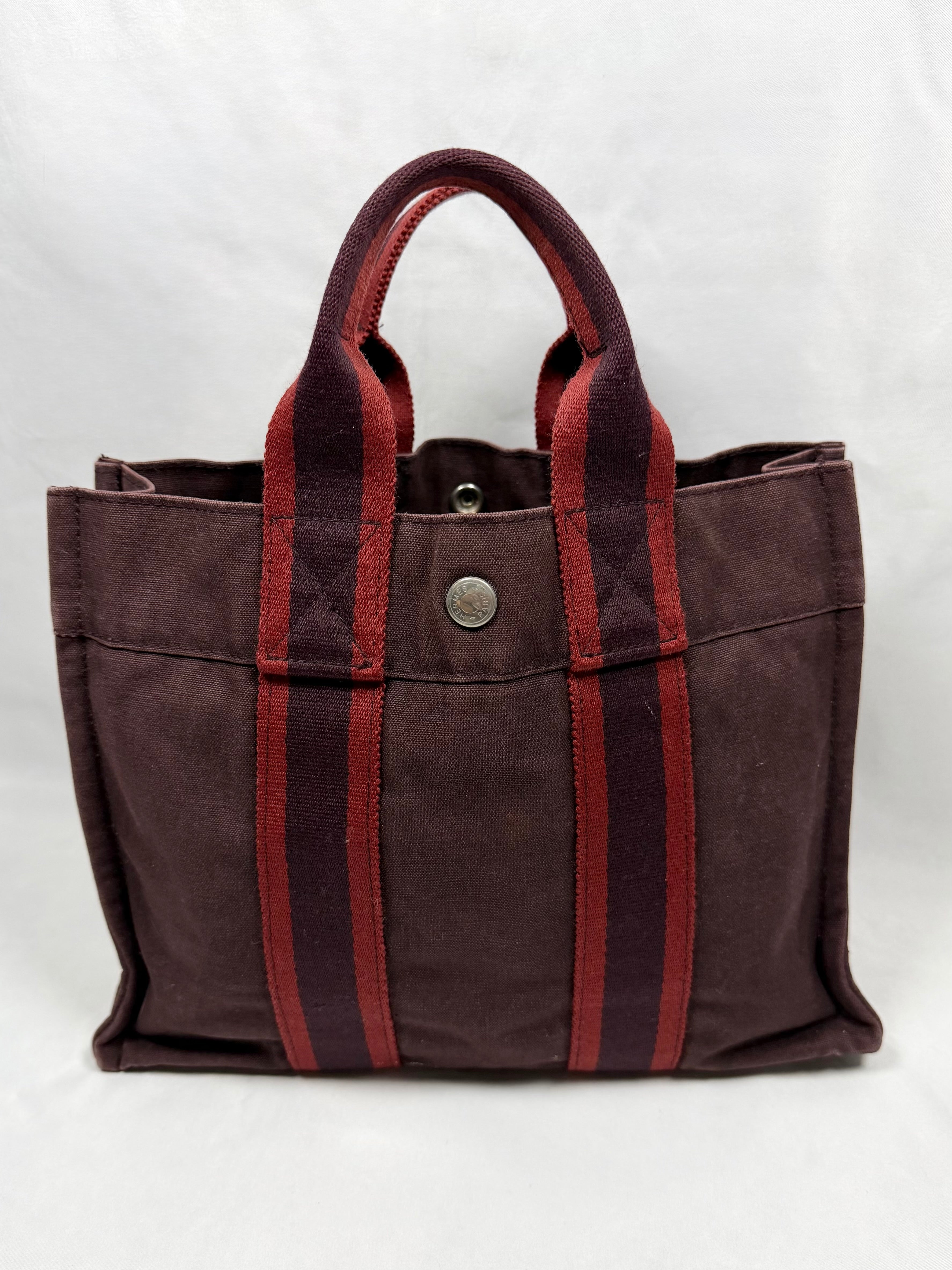 Hermès Fourre-Tout MM Burgundy Canvas Tote Bag