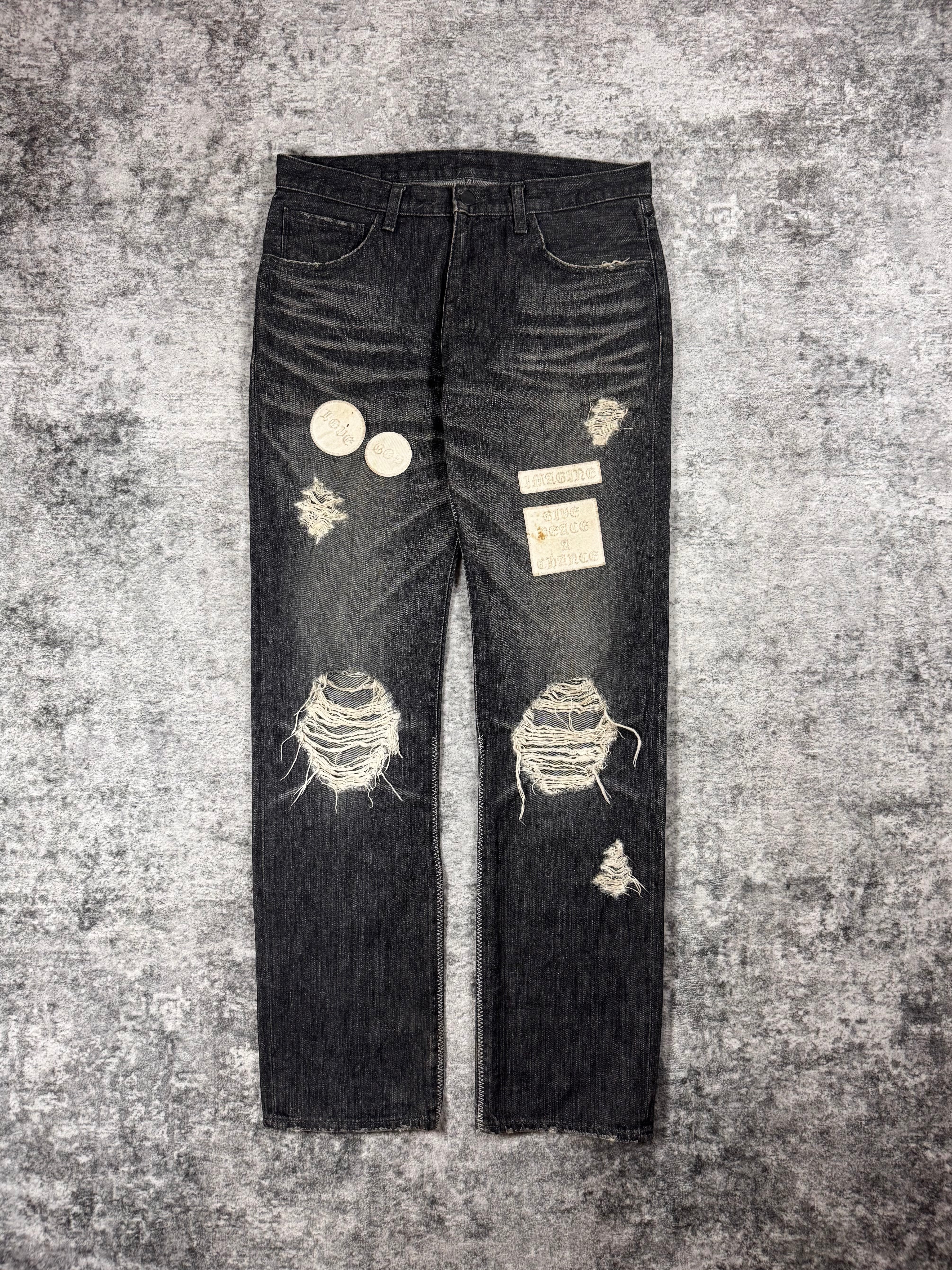 AW04 Number (N)ine "Give Peace A Chance" Black Patchwork Denim