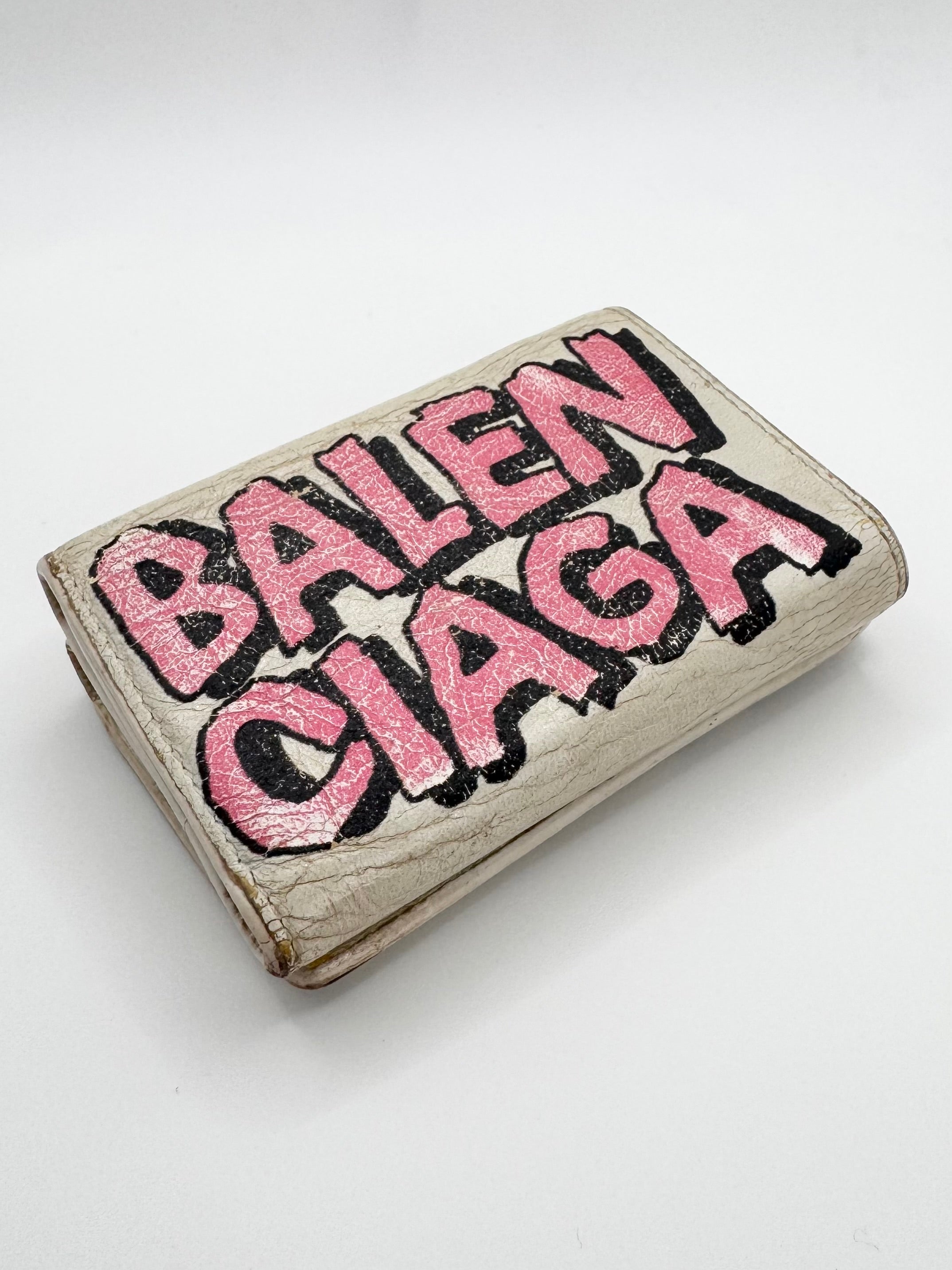 Balenciaga White ‘Graffiti’ Papier Tri-Fold Leather Wallet