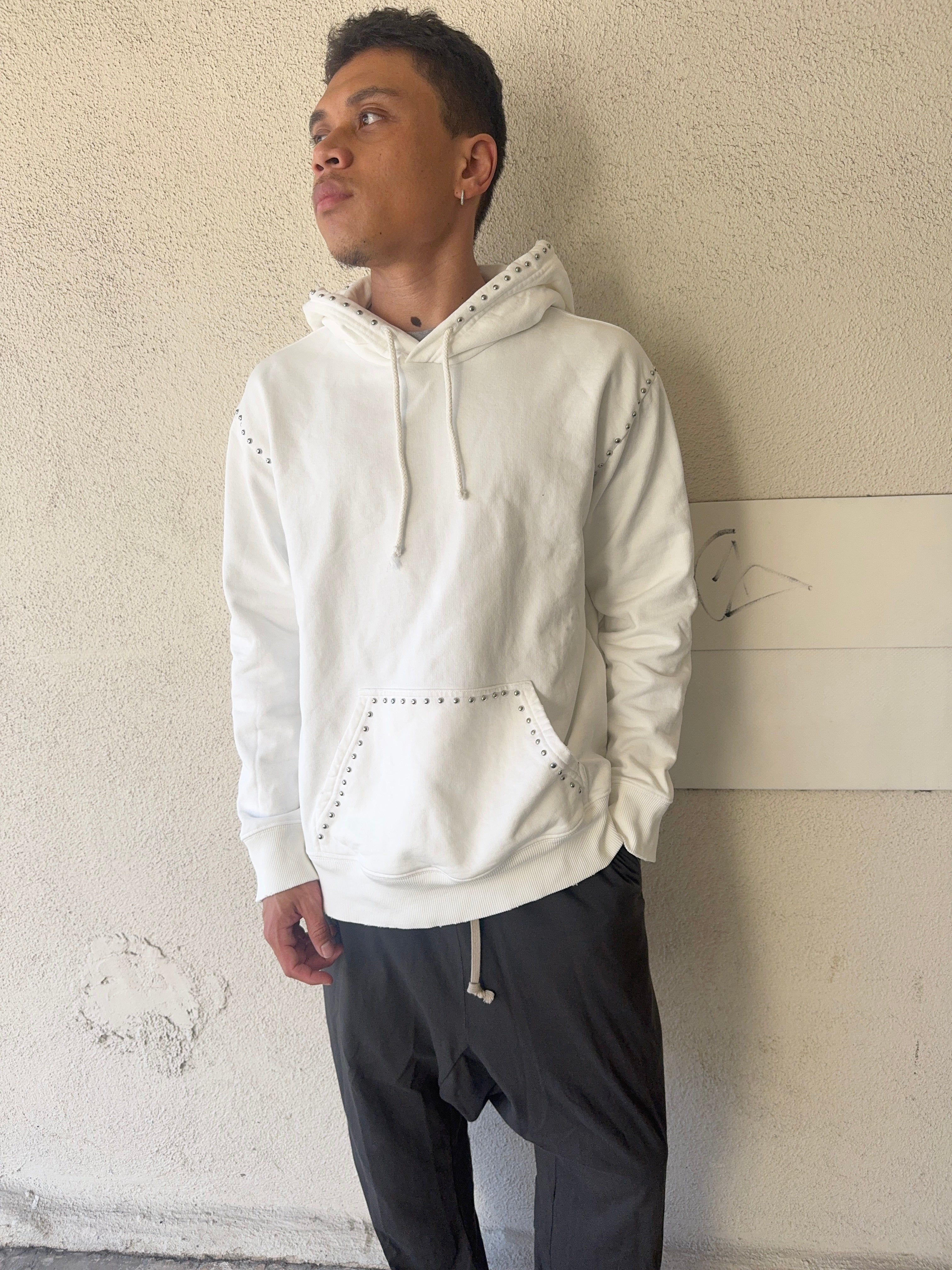 FW22 Maison Margiela MM6 White Stud-Accent Oversized Hoodie