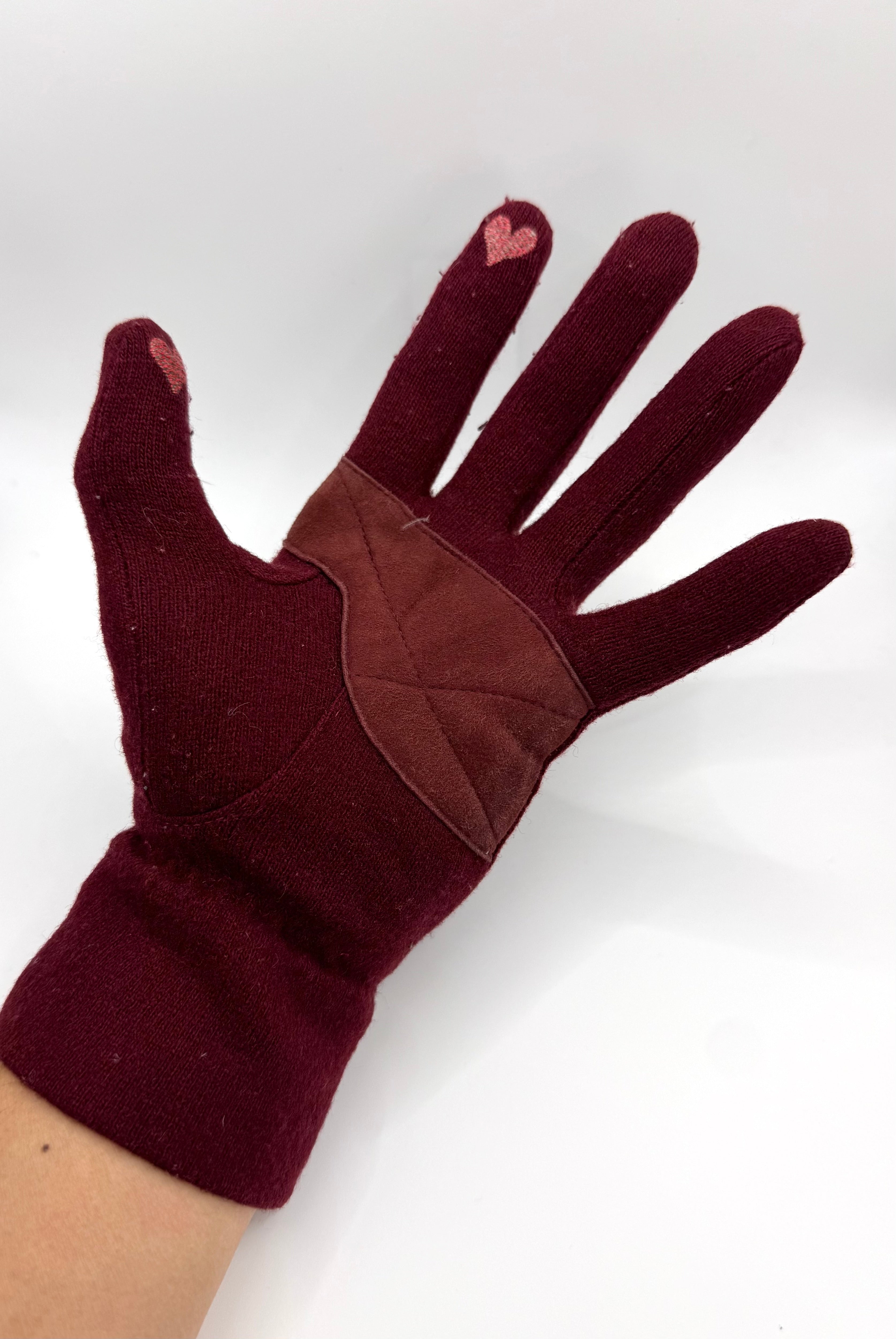 Vivienne Westwood Burgundy Orb Logo Suede Palm Wool Gloves