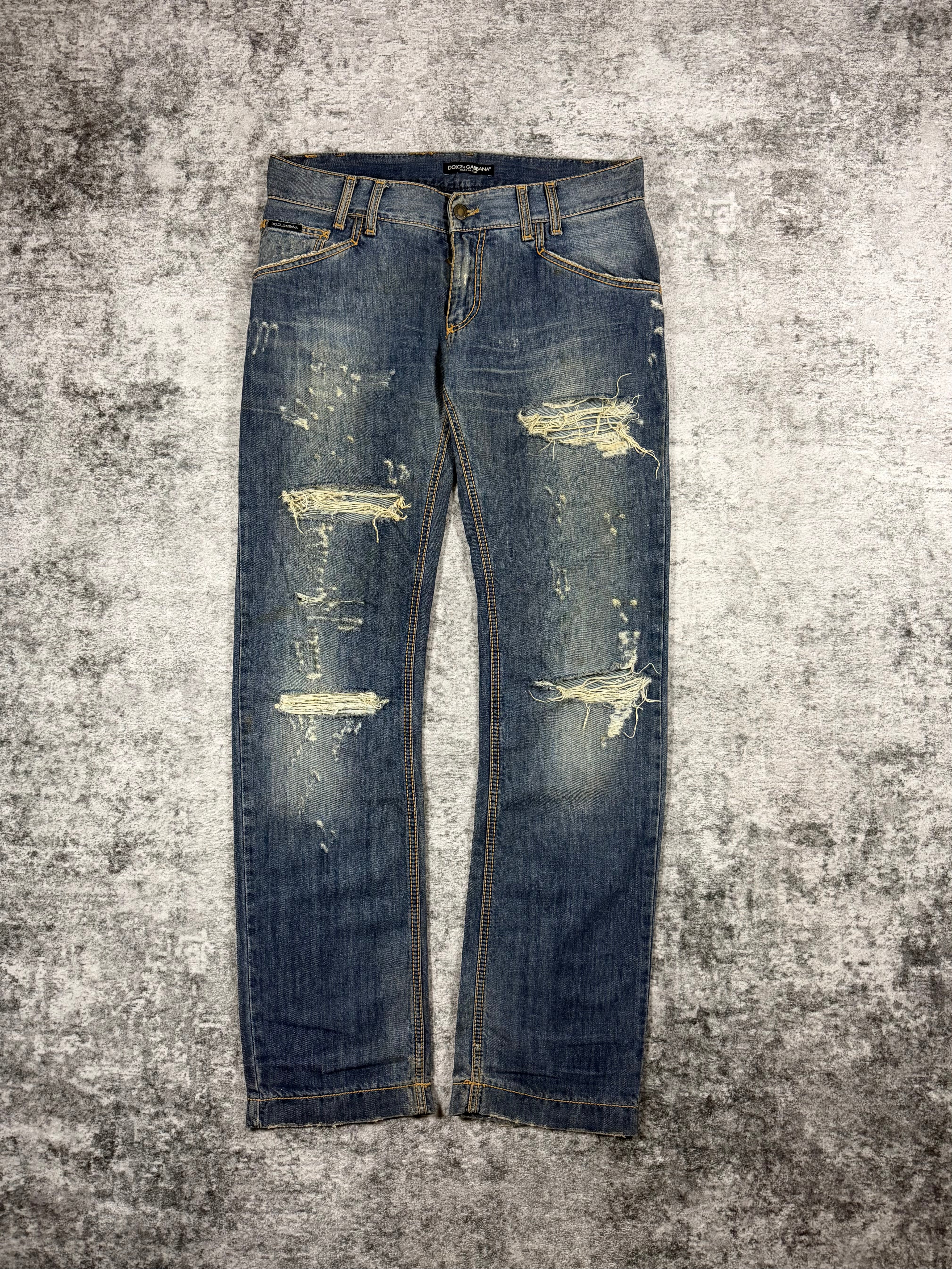 2000s Dolce & Gabbana ‘DG’ Faded Wash Crash Distressed Denim