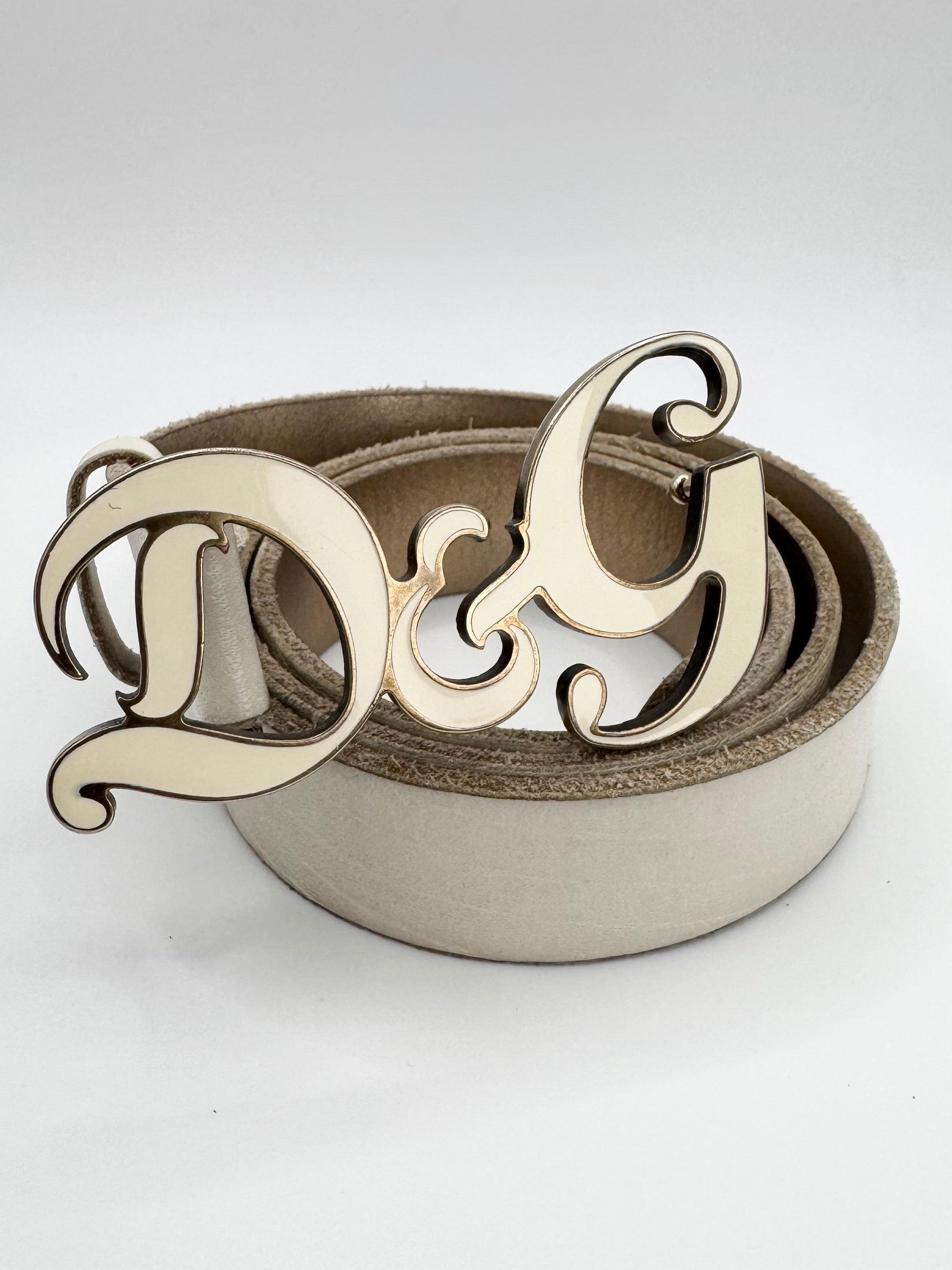 2000s Dolce & Gabbana ‘DG’ Logo White Leather Belt