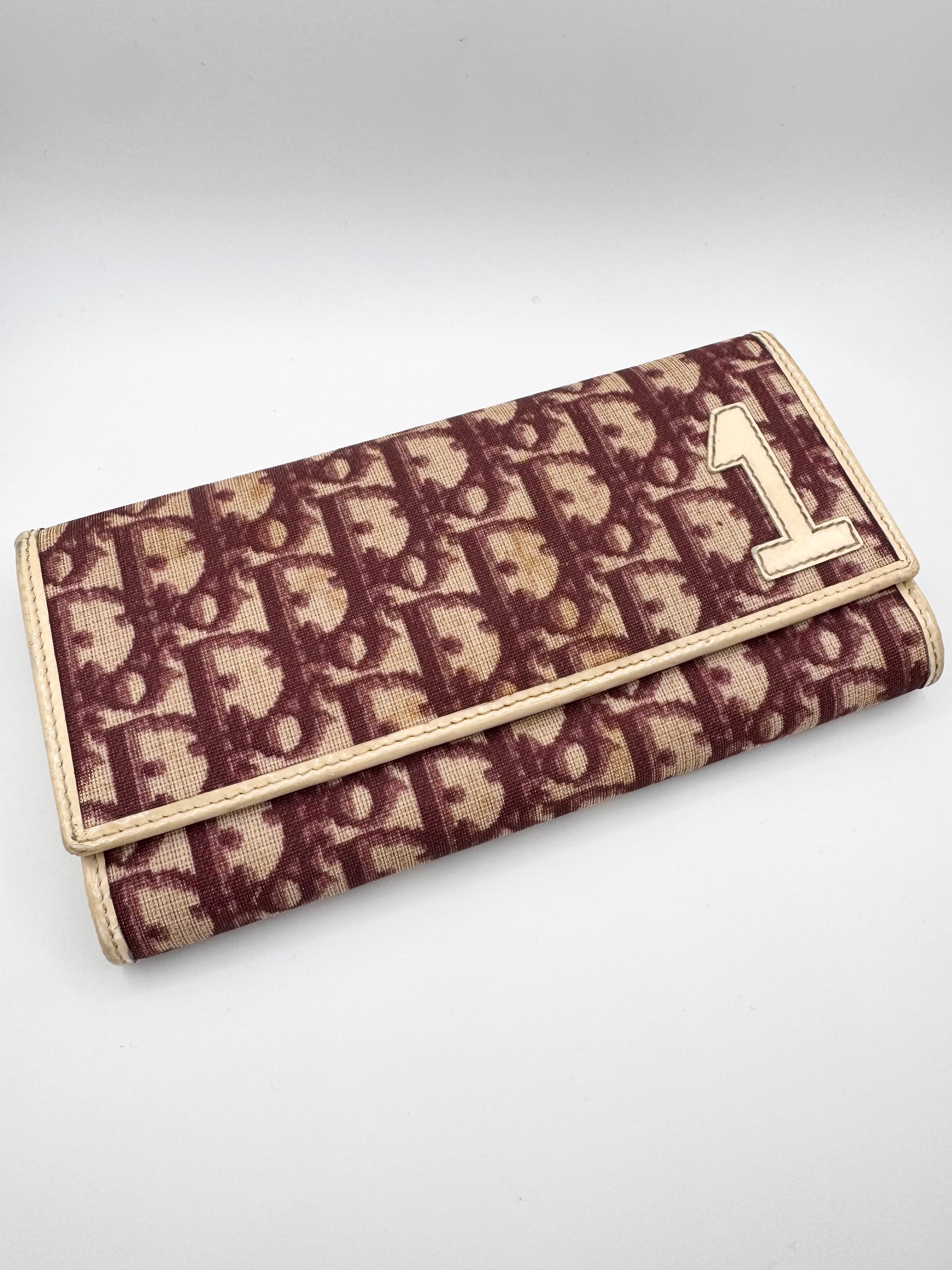 2000s Christian Dior 'Trotter' 1 Burgundy Monogram Wallet