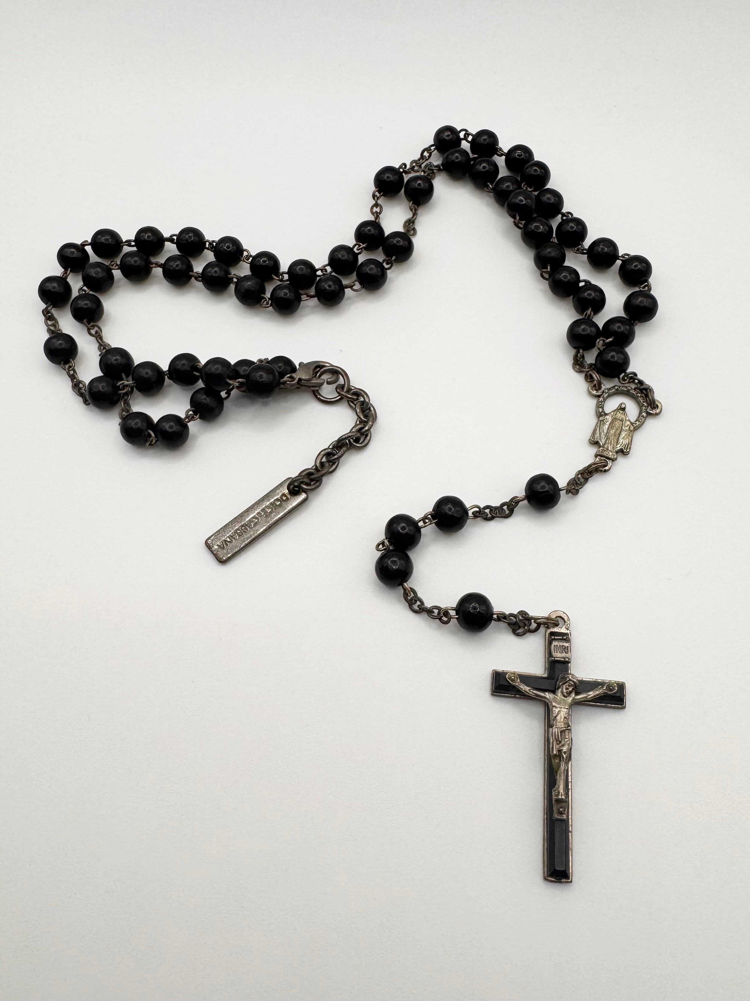 2000s Dolce & Gabbana Black Beaded Rosary Cross Necklace