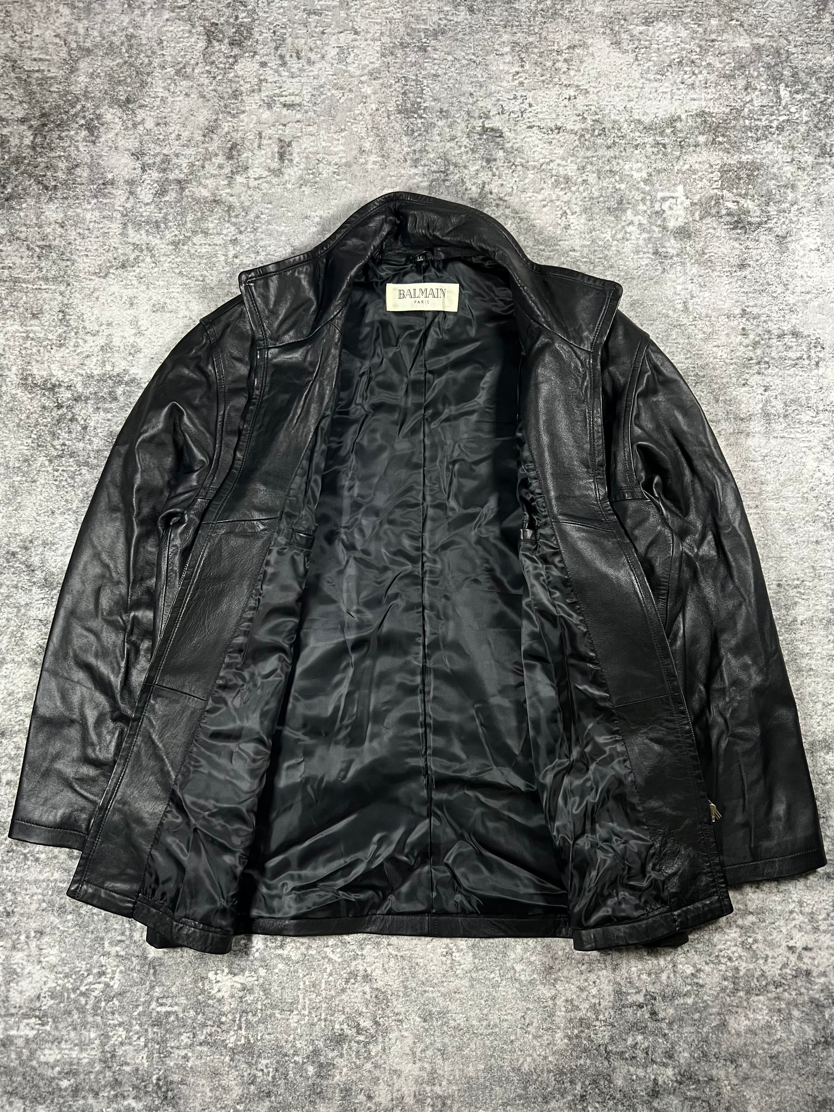 2000s Balmain Laurent Mercier Black Vintage Lamb Leather Zipper Jacket