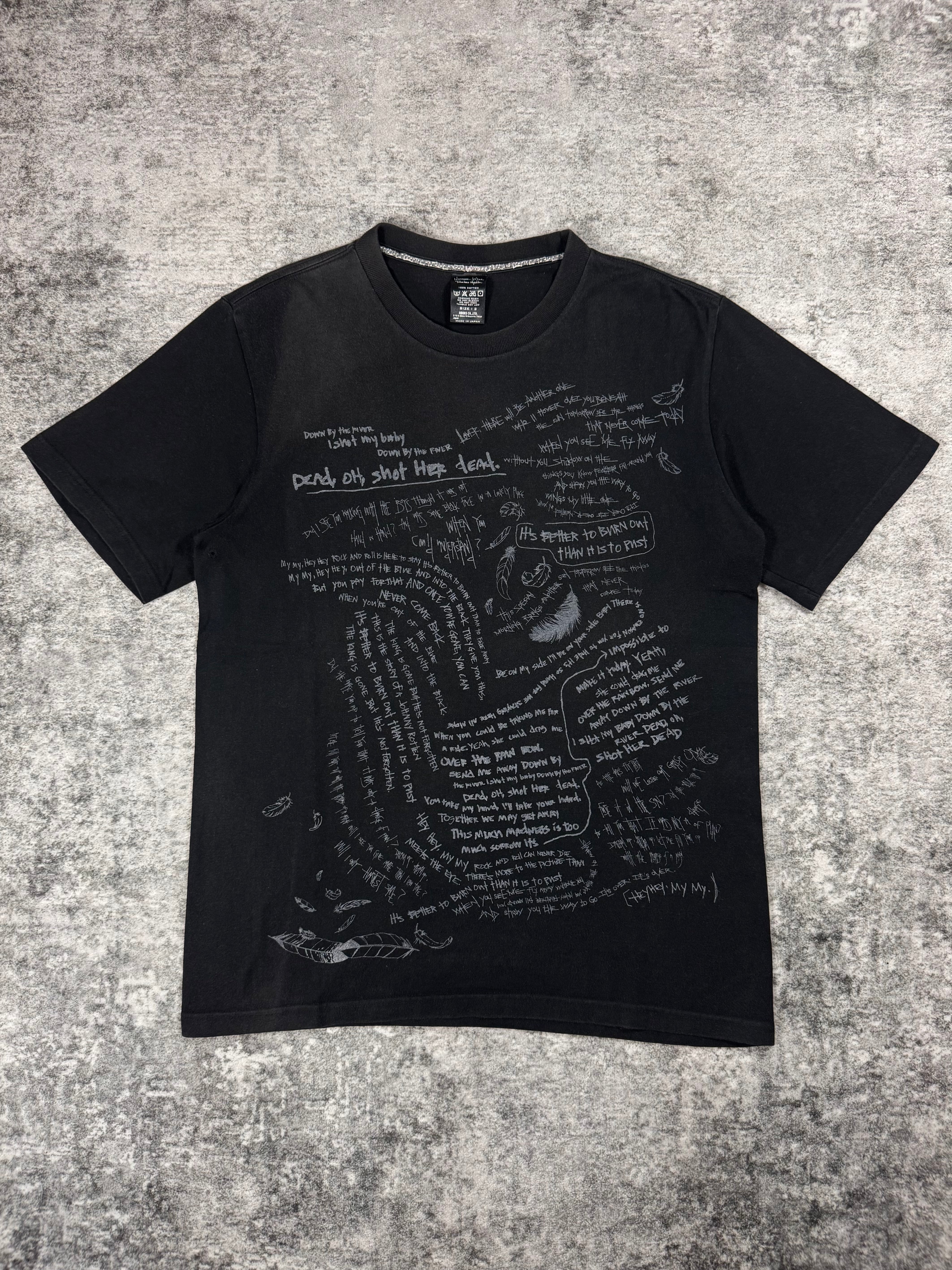 SS08 Number (N)ine “Birds” Feather Lyric Scribble T shirt