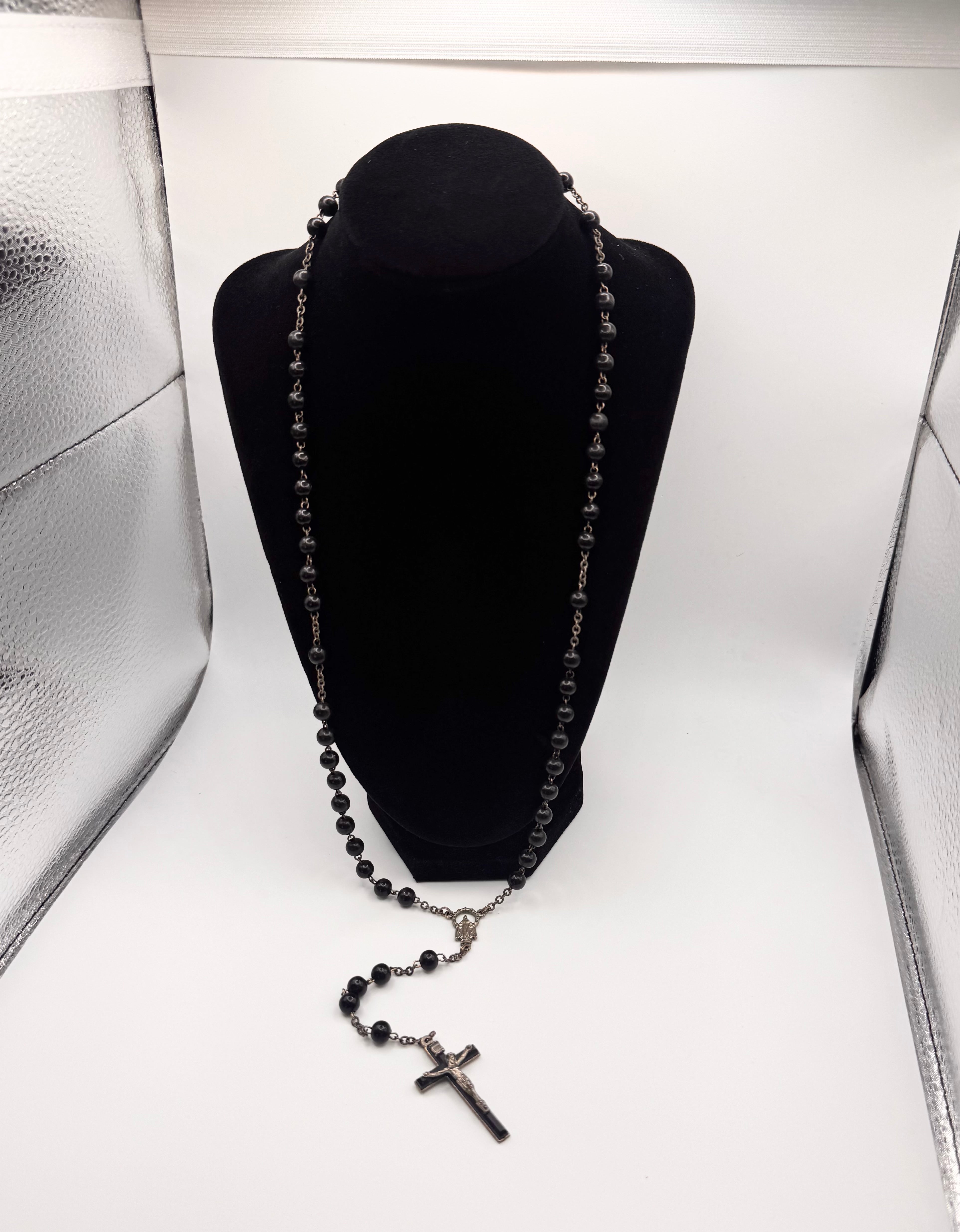 2000s Dolce & Gabbana Black Beaded Rosary Cross Necklace
