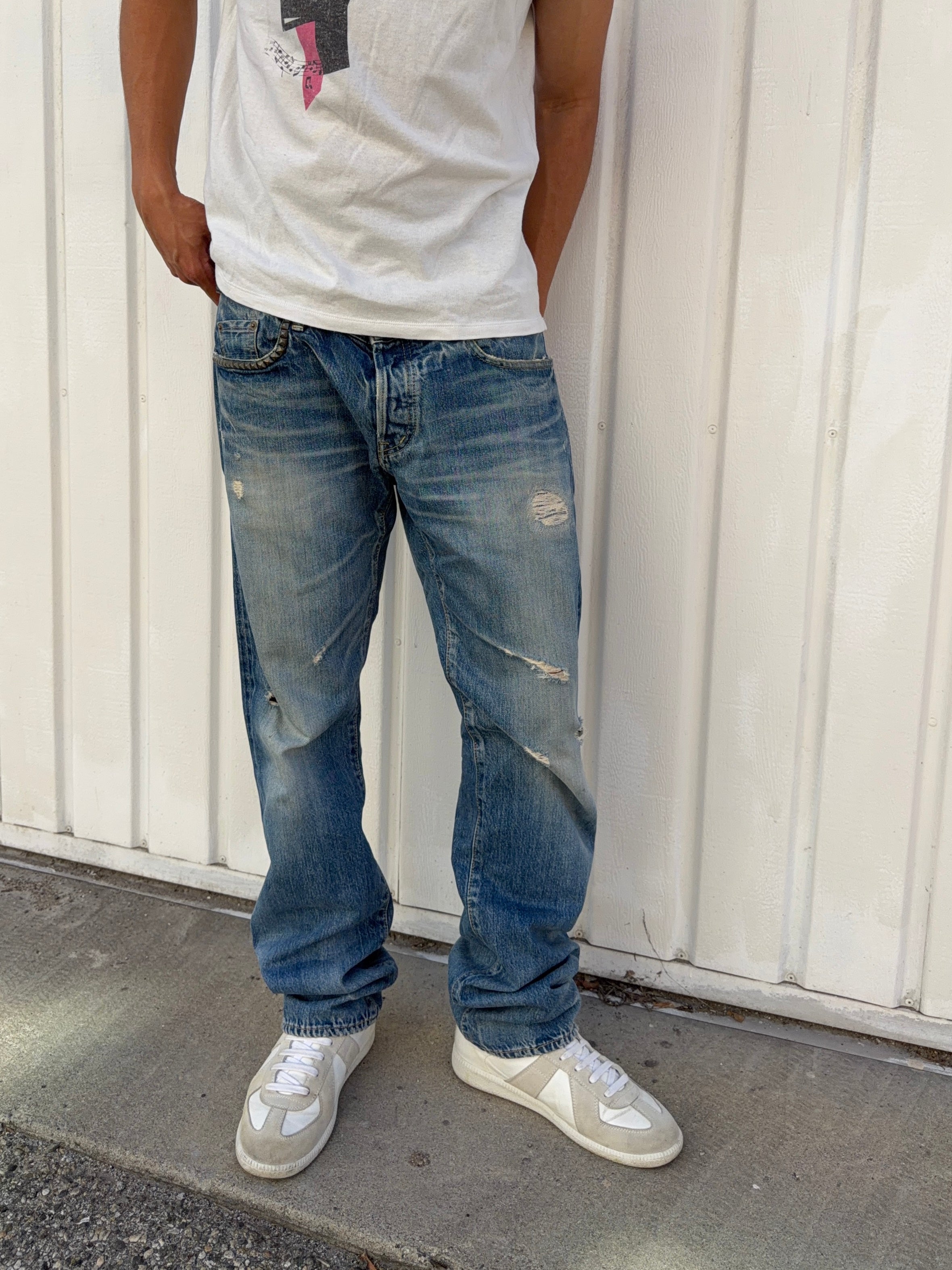 2000s Hysteric Glamour Faded Wash Studded Distressed Denim