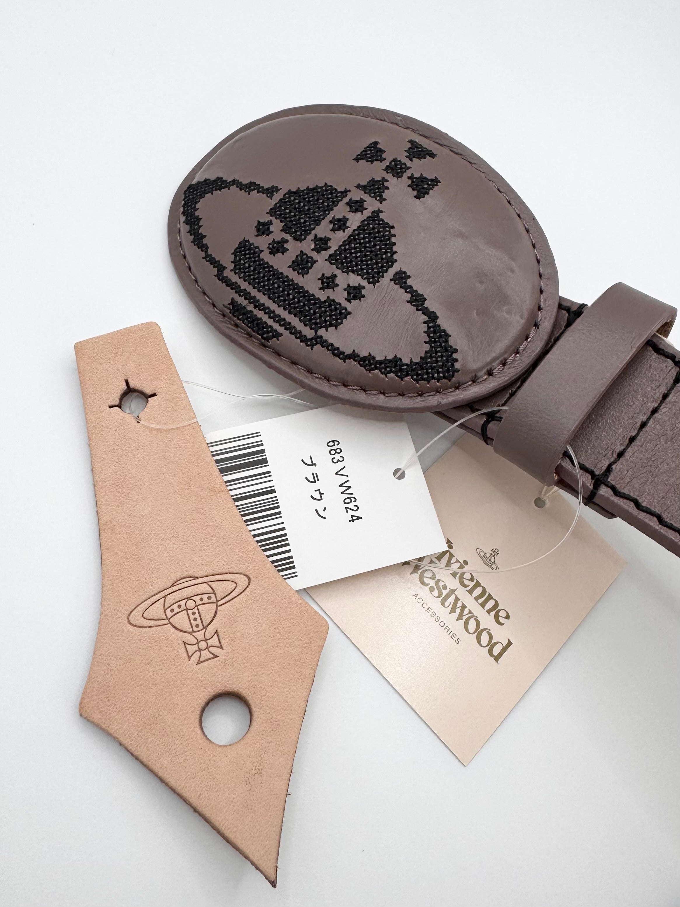 Vivienne Westwood Ash Brown ‘Woven Orb’ Calf Leather Belt