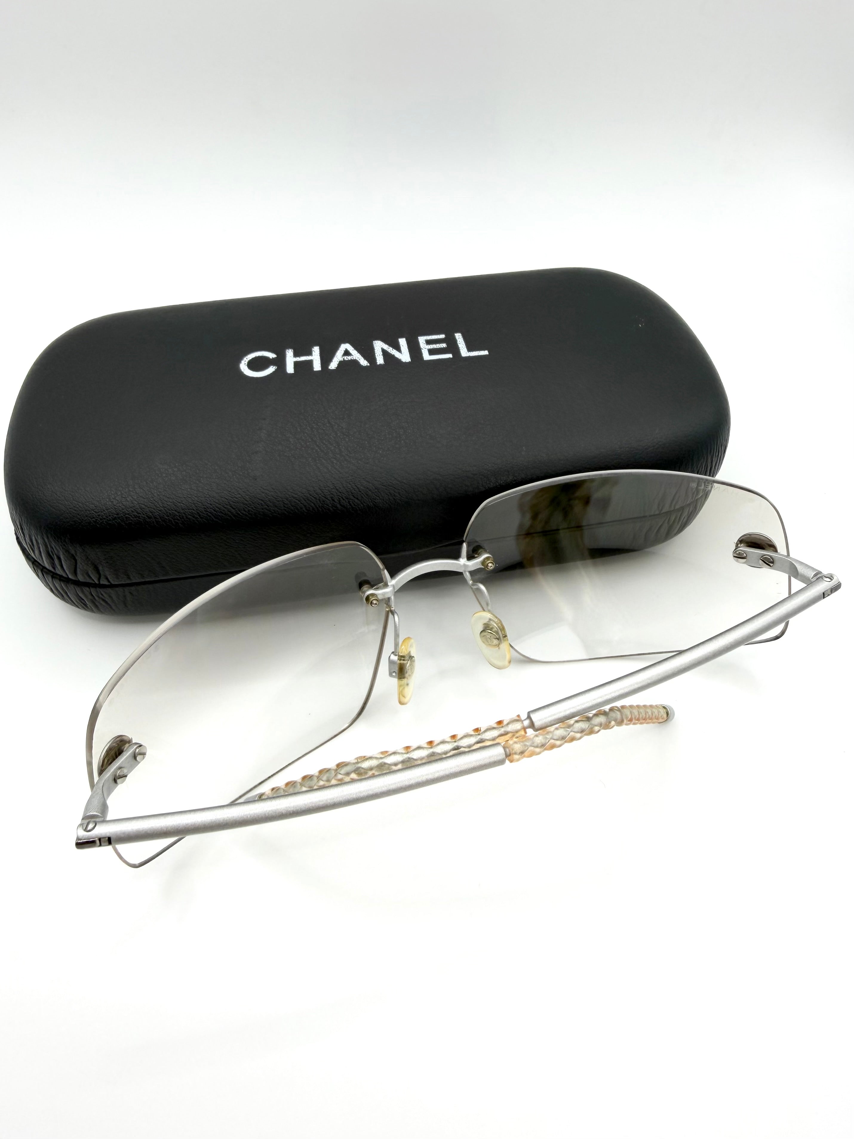 2004 Chanel ‘4035’ CC Rimless Braided Temple Shield Sunglasses
