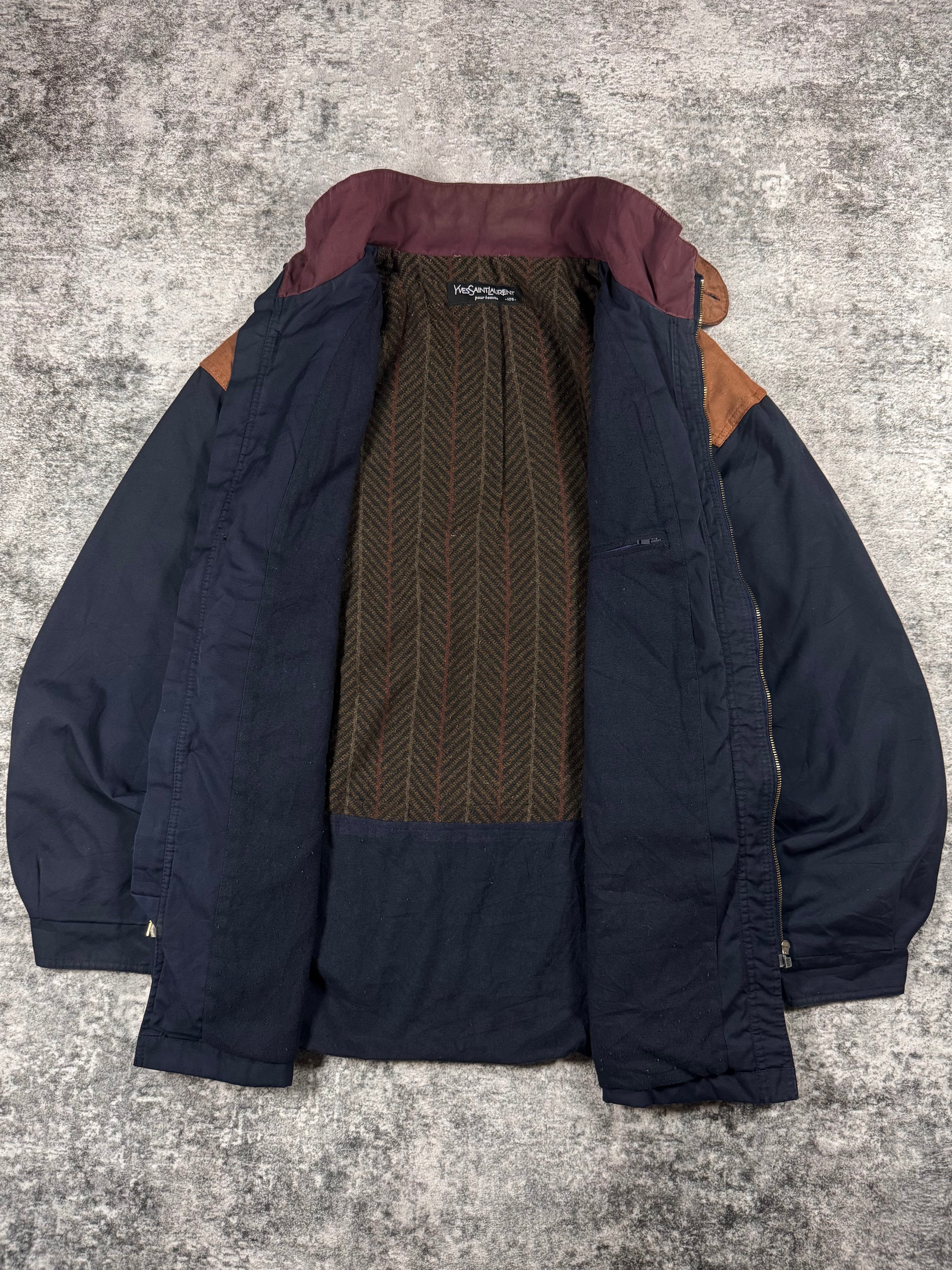 90s Yves Saint Laurent Hybrid Leather Panel Hunting Coat