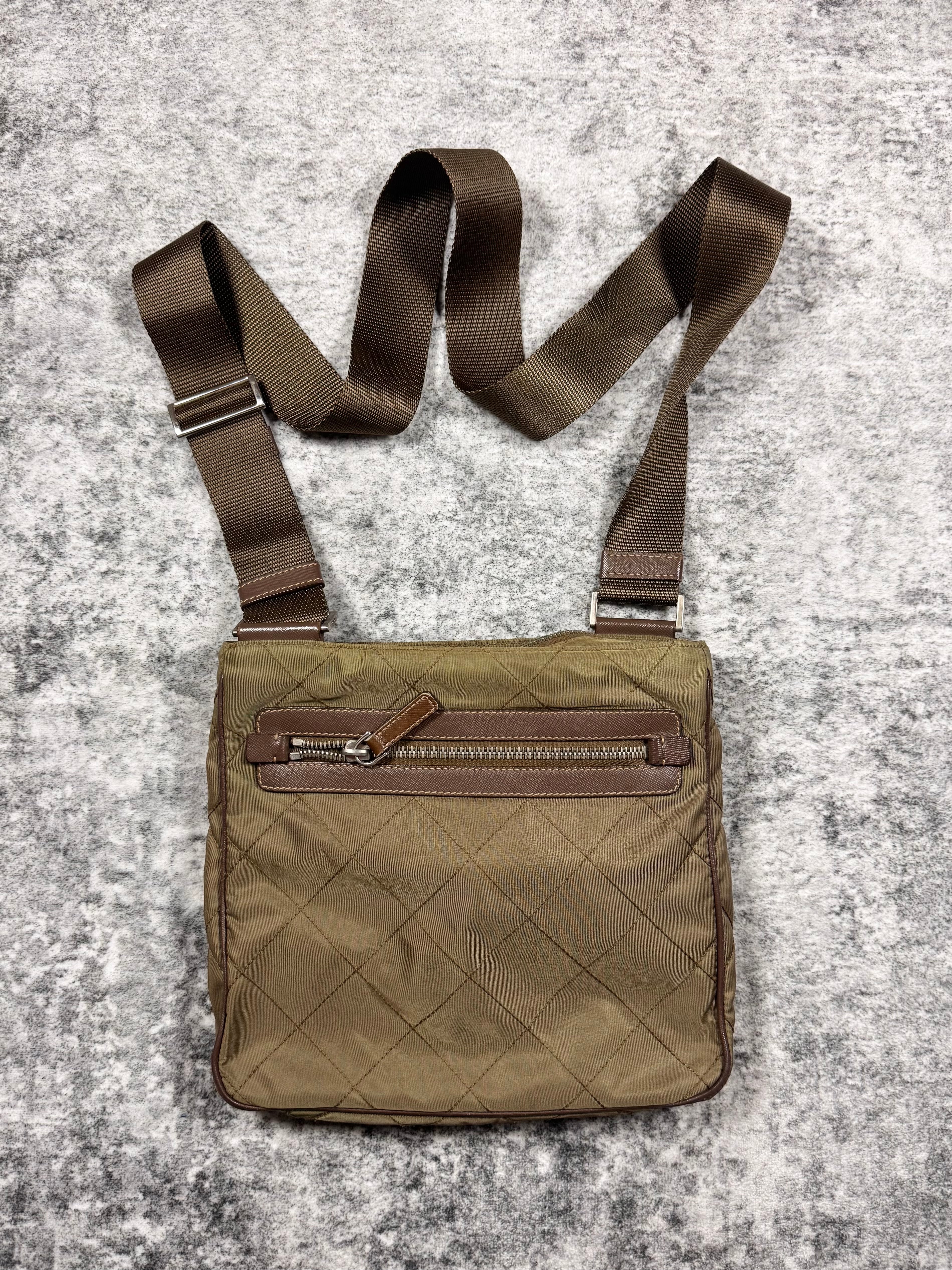 2000s Prada Milano ‘Olive Brown’ Quilted Nylon Crossbody Bag