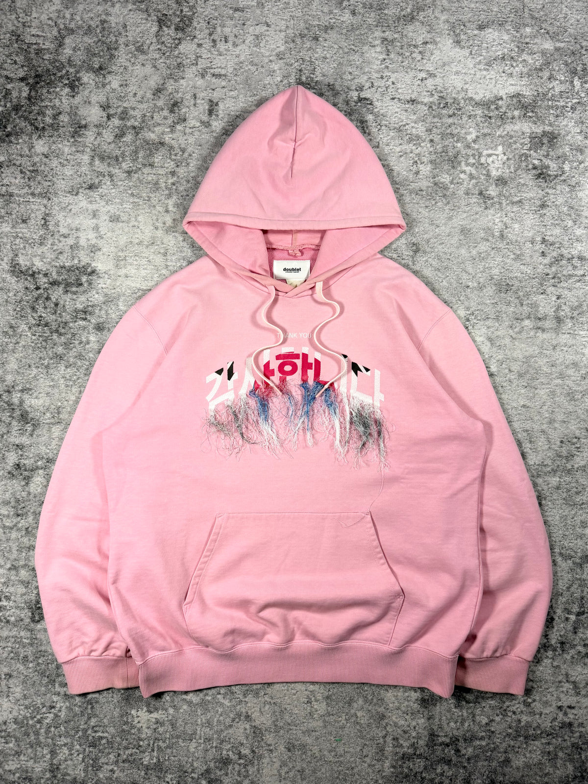 AW20 Doublet Korean ‘Thank You’ Fraying Fringe Hoodie