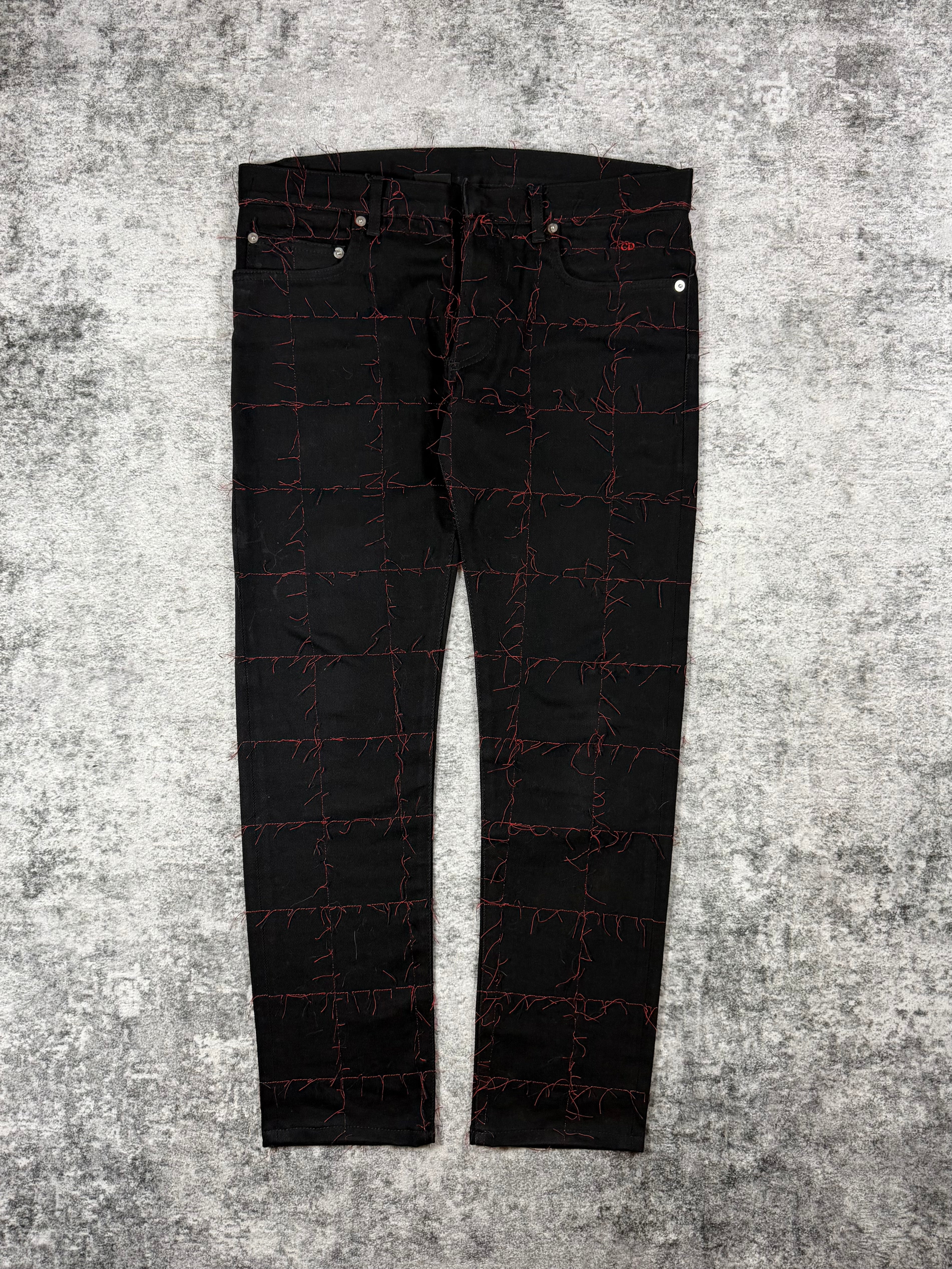 SS17 Dior Homme Kris Van Assche Frayed Red Grid Stitch Denim
