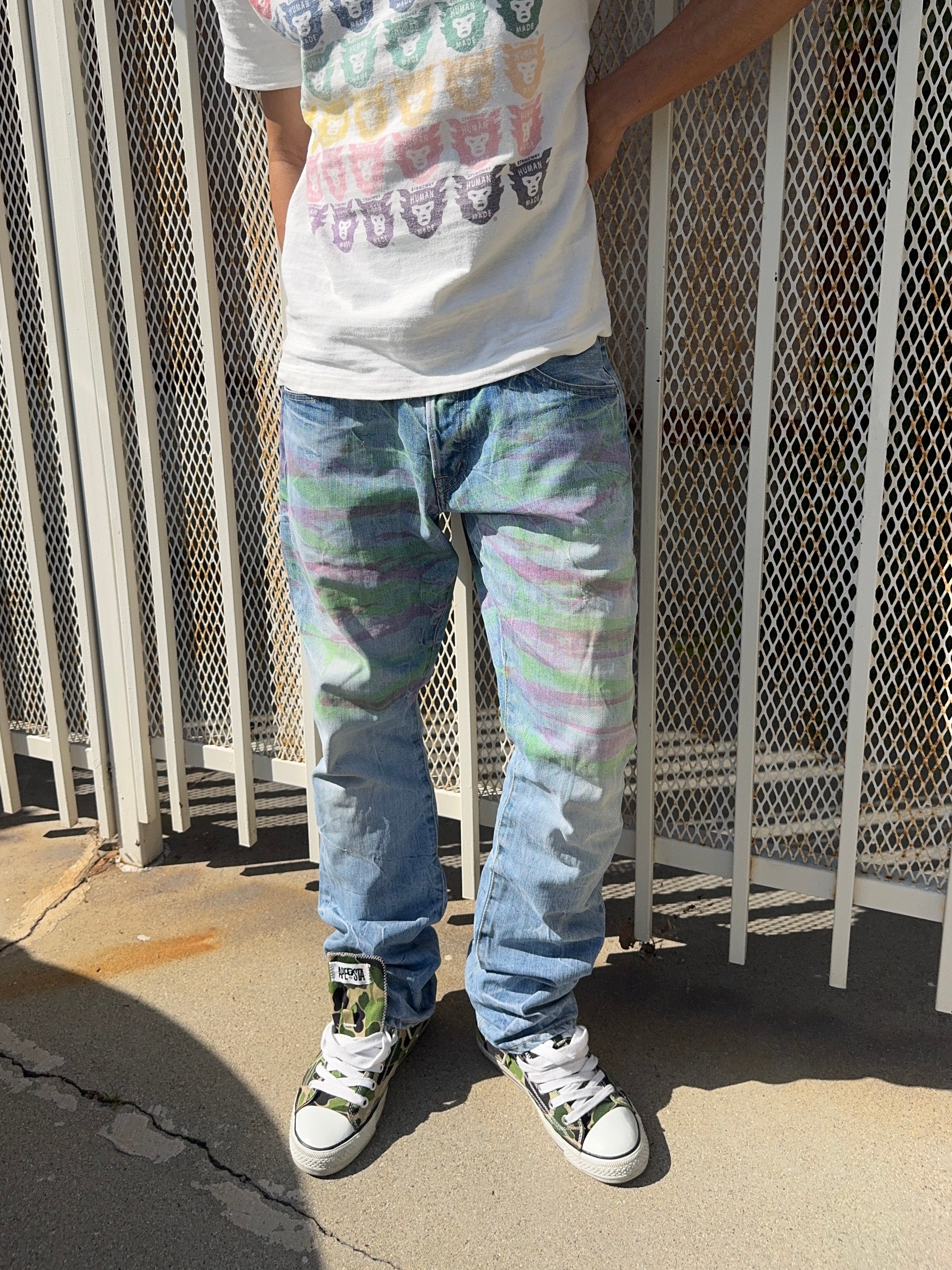 2000s Swagger Multicolor Abstract Dye Fade Denim